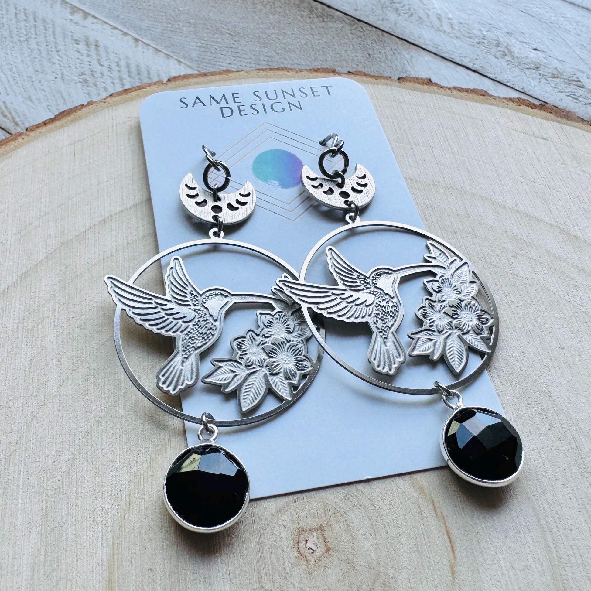Hummingbird Earrings, Onyx Earrings, Bird Earrings, Modern Chic Jewelry, Unique Gifts for Birthday, Science Teacher Gift, Bridal Jewelry