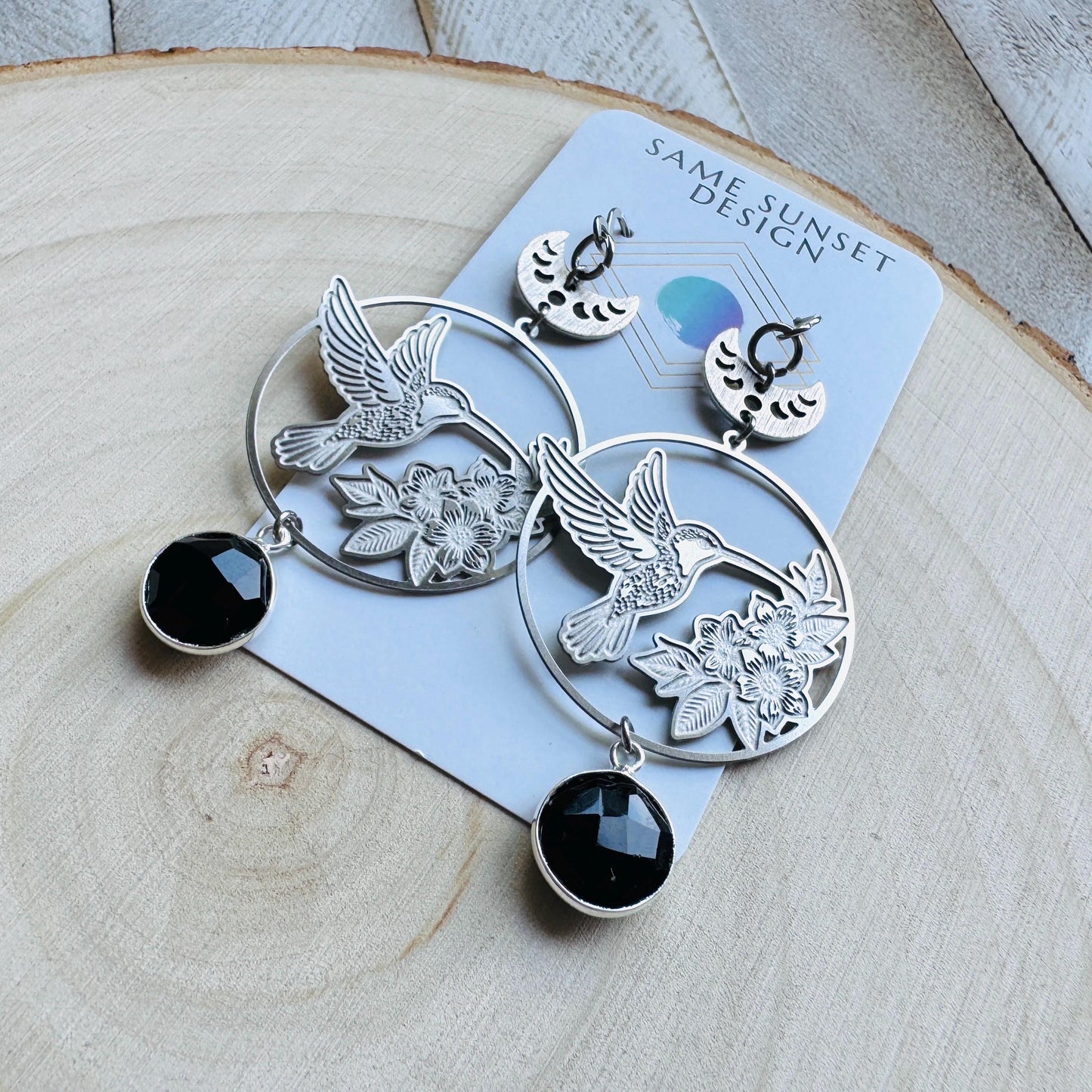 Hummingbird Earrings, Onyx Earrings, Bird Earrings, Modern Chic Jewelry, Unique Gifts for Birthday, Science Teacher Gift, Bridal Jewelry