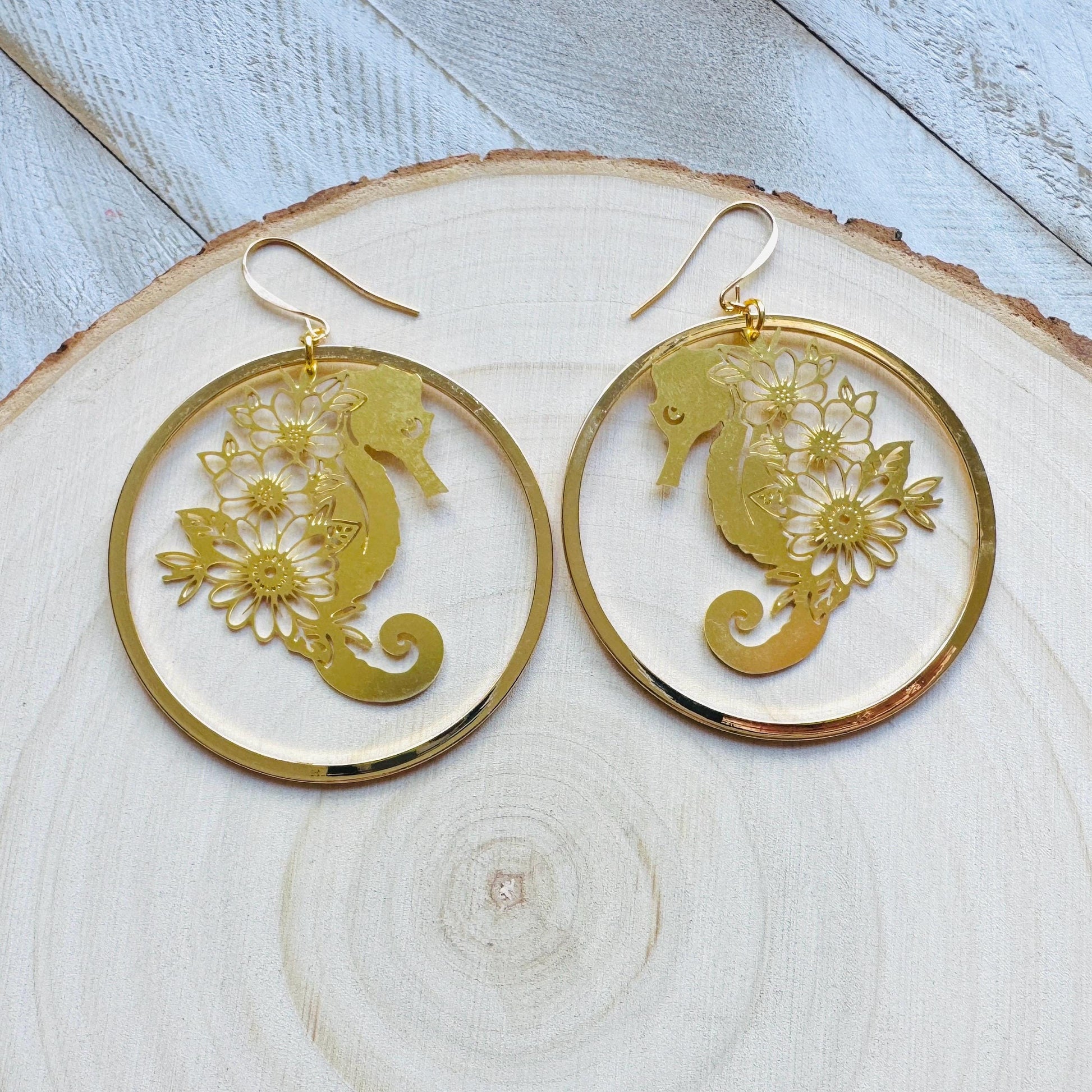 Seahorse Earrings, Modern Chic Jewelry, Unique Gifts for Birthday, Beachy Earrings Gold, Hoop Earrings, Science Teacher Gift, Bridal Jewelry
