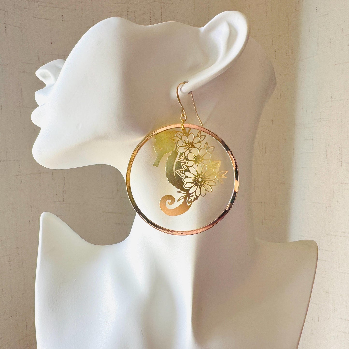 Seahorse Earrings, Modern Chic Jewelry, Unique Gifts for Birthday, Beachy Earrings Gold, Hoop Earrings, Science Teacher Gift, Bridal Jewelry