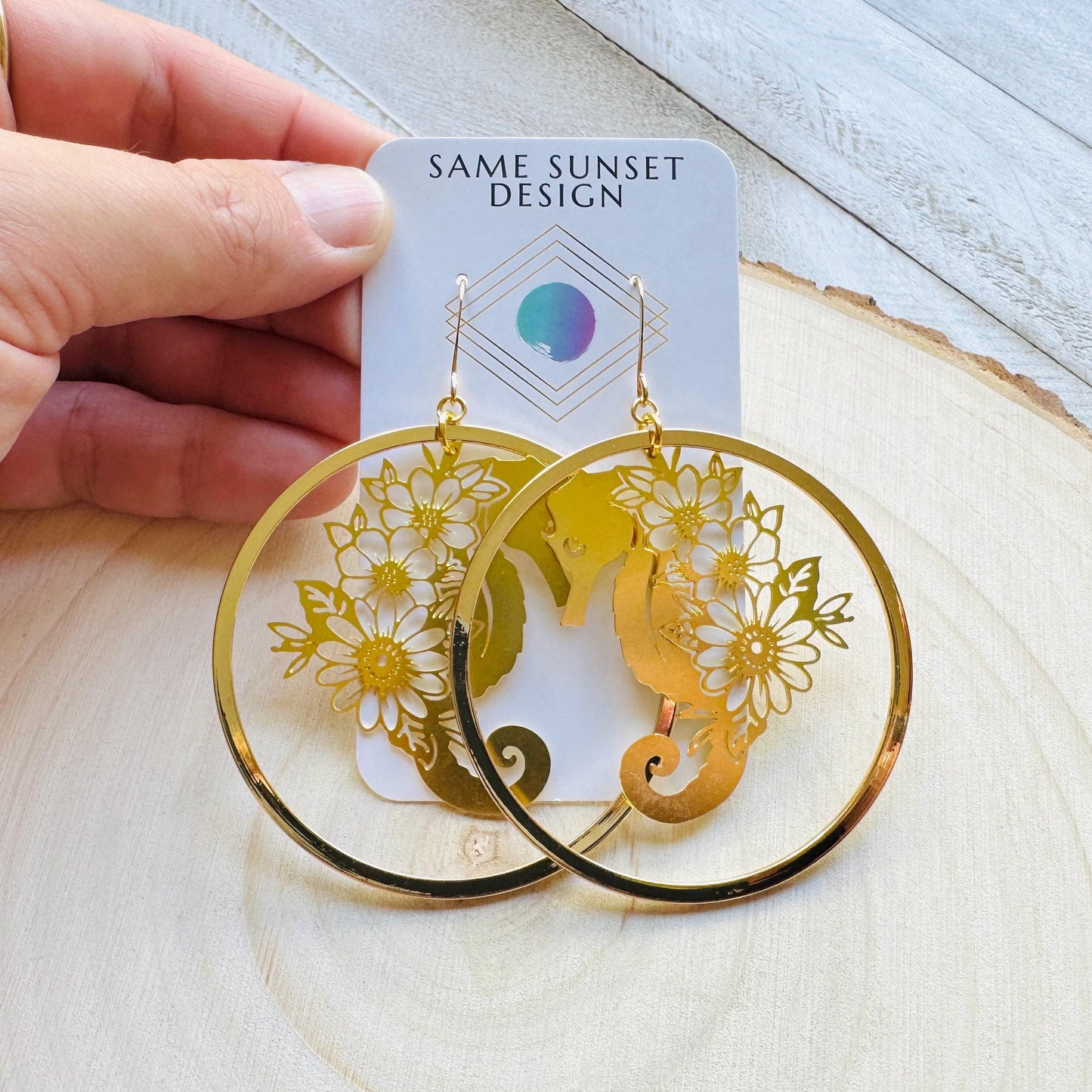 Seahorse Earrings, Modern Chic Jewelry, Unique Gifts for Birthday, Beachy Earrings Gold, Hoop Earrings, Science Teacher Gift, Bridal Jewelry