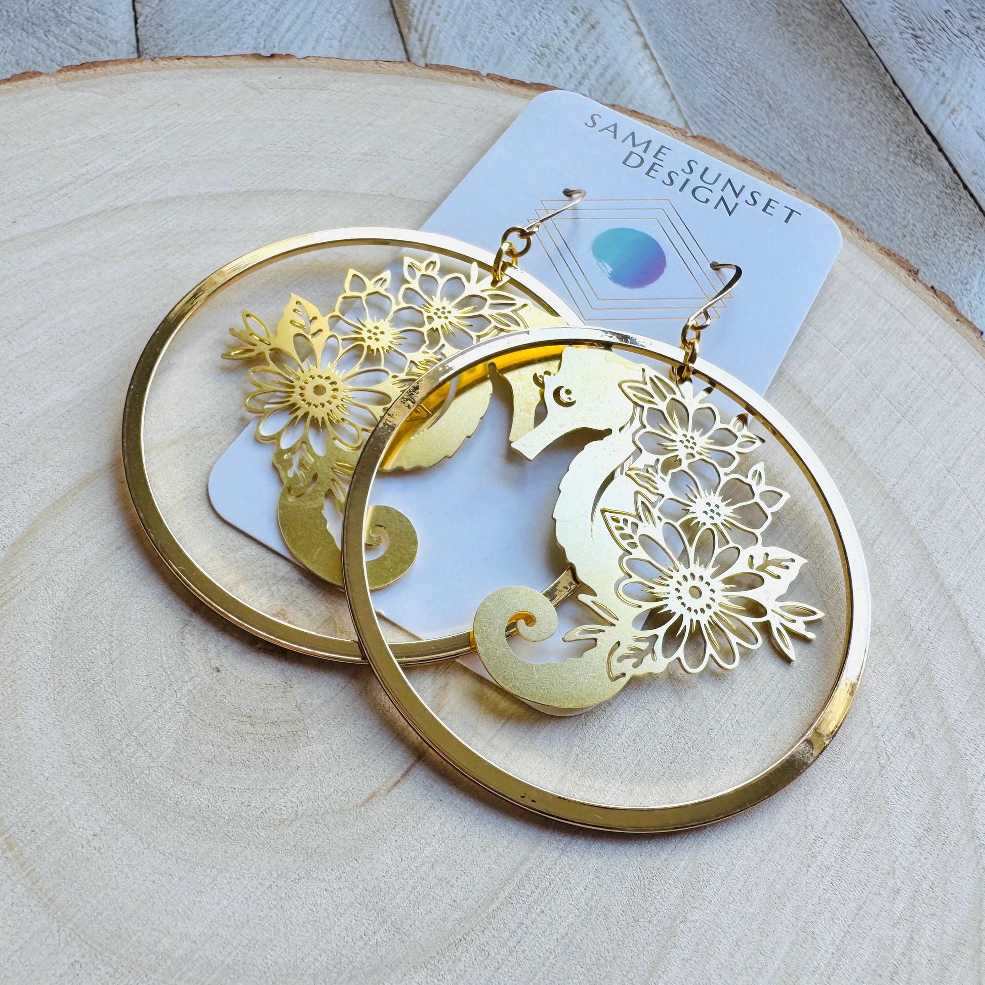 Seahorse Earrings, Modern Chic Jewelry, Unique Gifts for Birthday, Beachy Earrings Gold, Hoop Earrings, Science Teacher Gift, Bridal Jewelry