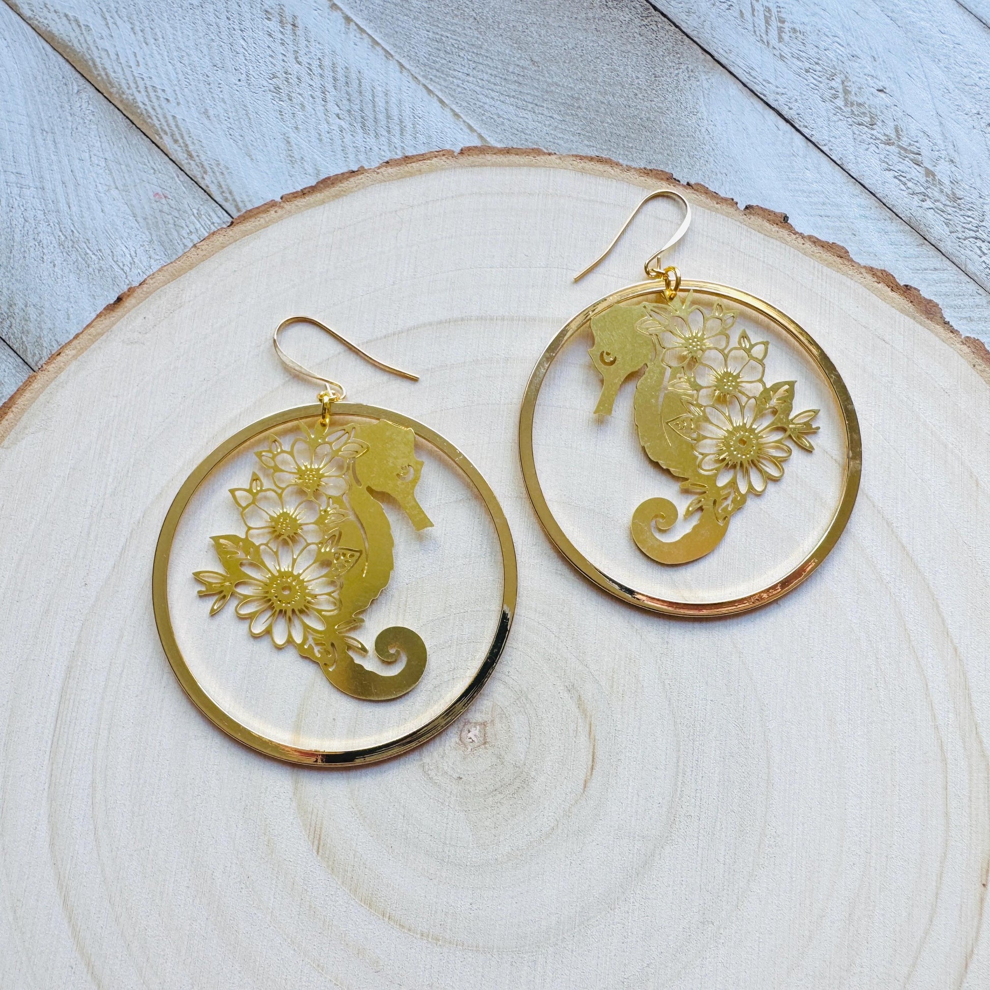 Seahorse Earrings, Modern Chic Jewelry, Unique Gifts for Birthday, Beachy Earrings Gold, Hoop Earrings, Science Teacher Gift, Bridal Jewelry