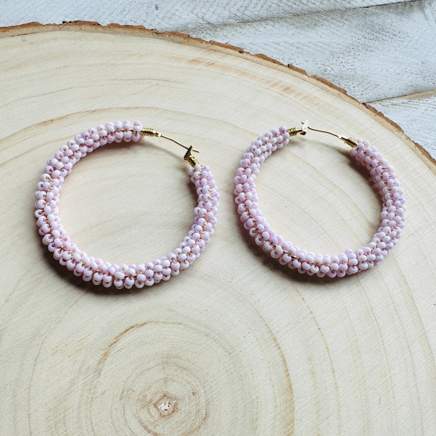 Seed Bead Hoop Earrings, Pink Hoop Earrings, Boho Earrings, Vacation Jewelry, Modern Chic Jewelry, Anniversary Gift for Girlfriend