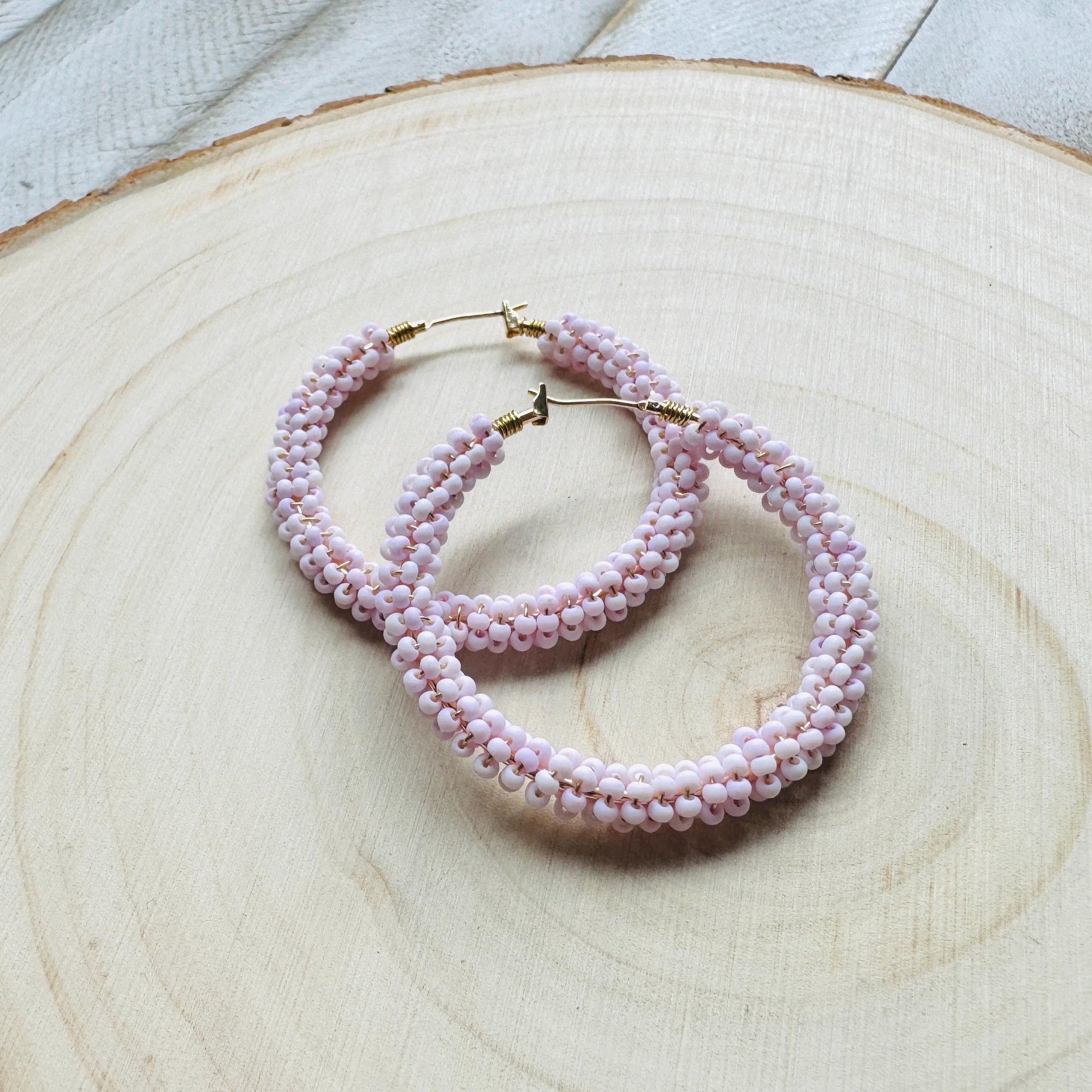 Seed Bead Hoop Earrings, Pink Hoop Earrings, Boho Earrings, Vacation Jewelry, Modern Chic Jewelry, Anniversary Gift for Girlfriend
