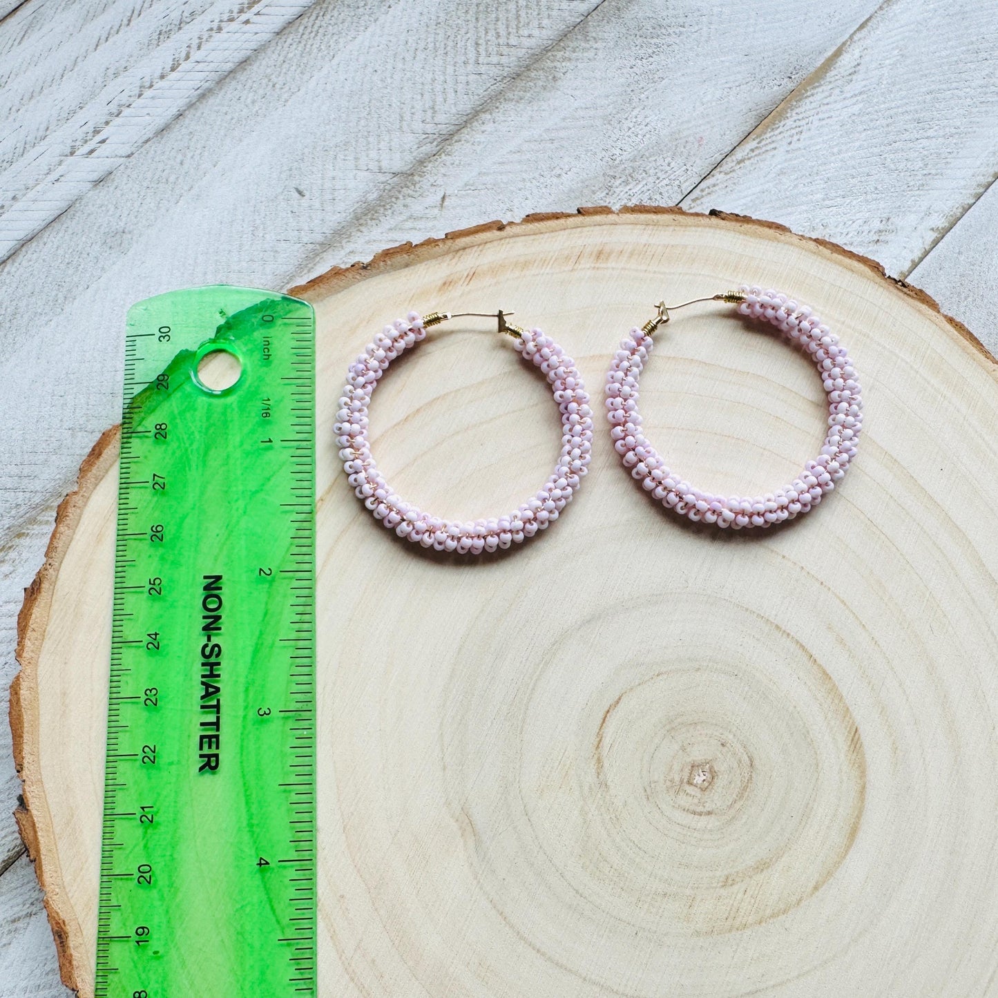 Seed Bead Hoop Earrings, Pink Hoop Earrings, Boho Earrings, Vacation Jewelry, Modern Chic Jewelry, Anniversary Gift for Girlfriend