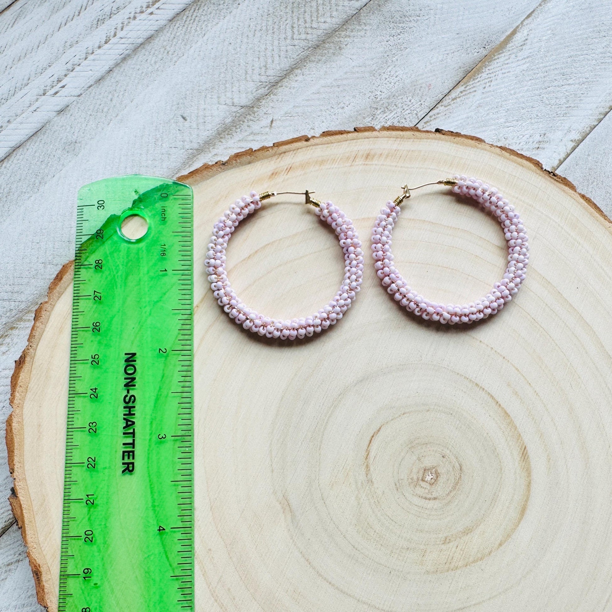 Seed Bead Hoop Earrings, Pink Hoop Earrings, Boho Earrings, Vacation Jewelry, Modern Chic Jewelry, Anniversary Gift for Girlfriend