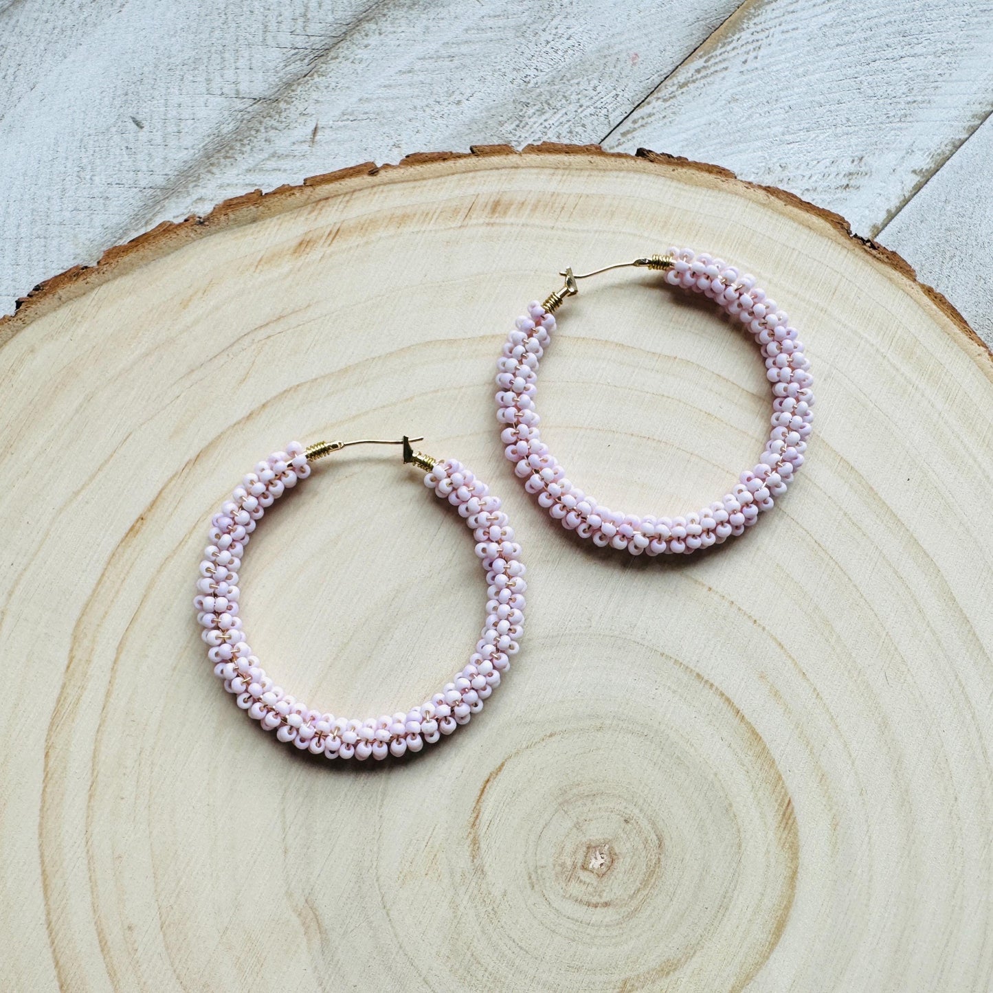 Seed Bead Hoop Earrings, Pink Hoop Earrings, Boho Earrings, Vacation Jewelry, Modern Chic Jewelry, Anniversary Gift for Girlfriend