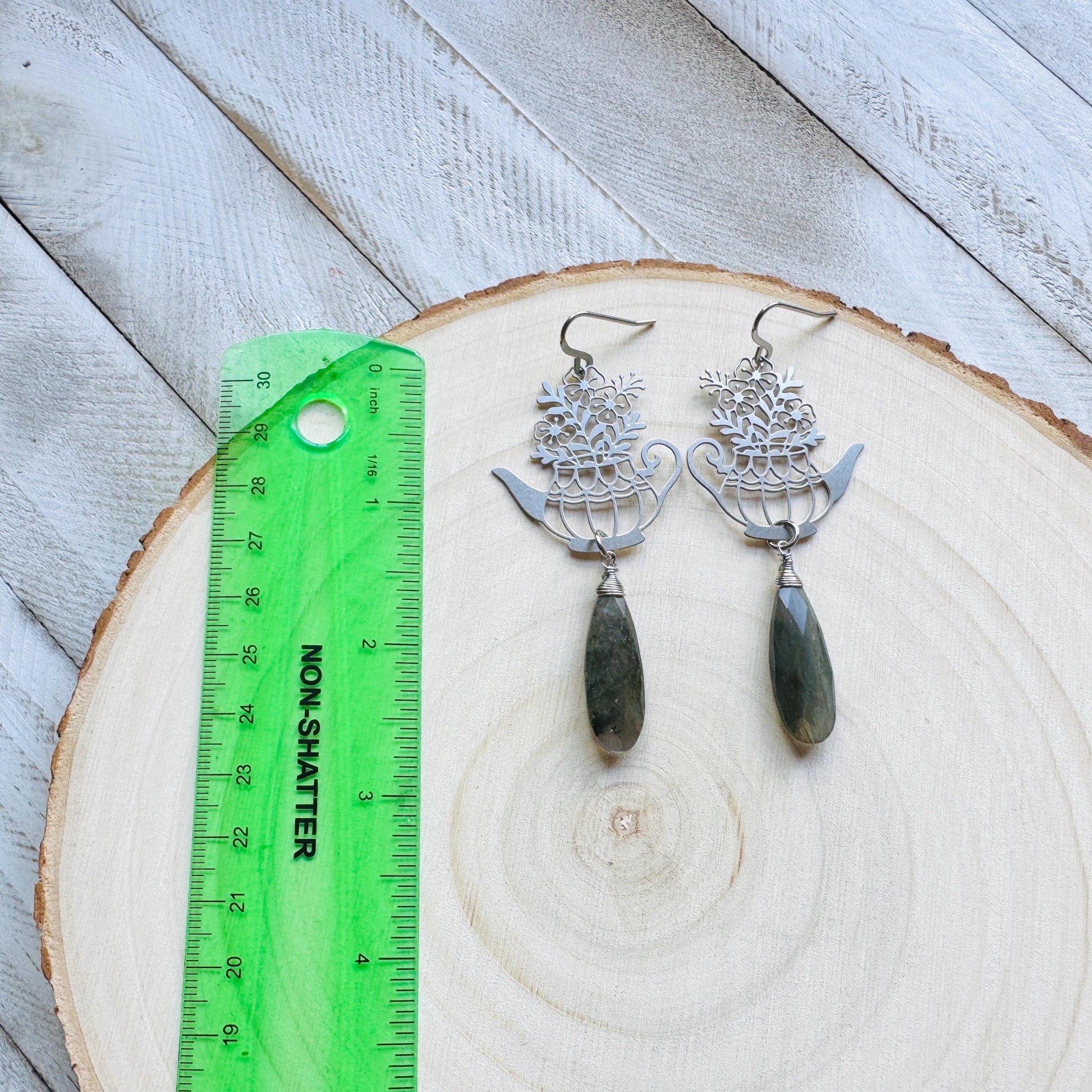 Labradorite Earrings Dangle, Tea Kettle Earrings, Unique Gifts for Women, Birthday Gift Ideas, Birthday Gift for Girlfriend, Boho Chic