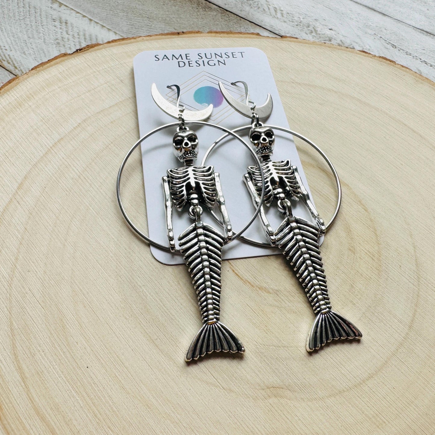 Skeleton Earrings, Mermaid Earrings, Silver Earrings, Unique Birthday Gift for Mom, Birthday Present for Her, Gothic Earrings for Women