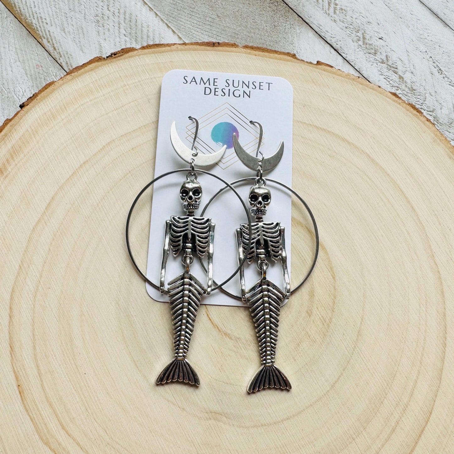 Skeleton Earrings, Mermaid Earrings, Silver Earrings, Unique Birthday Gift for Mom, Birthday Present for Her, Gothic Earrings for Women