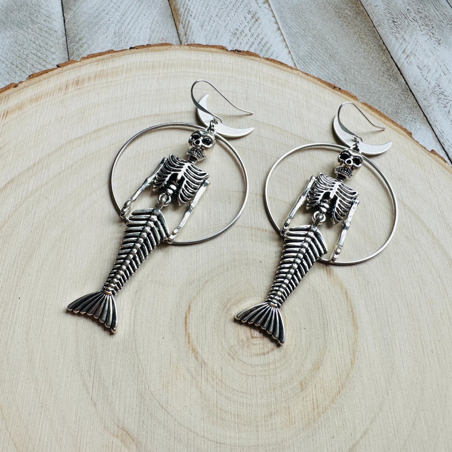 Skeleton Earrings, Mermaid Earrings, Silver Earrings, Unique Birthday Gift for Mom, Birthday Present for Her, Gothic Earrings for Women