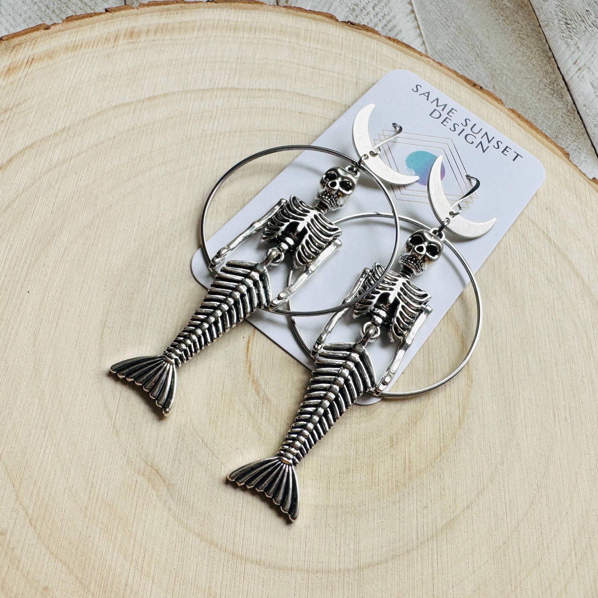 Skeleton Earrings, Mermaid Earrings, Silver Earrings, Unique Birthday Gift for Mom, Birthday Present for Her, Gothic Earrings for Women