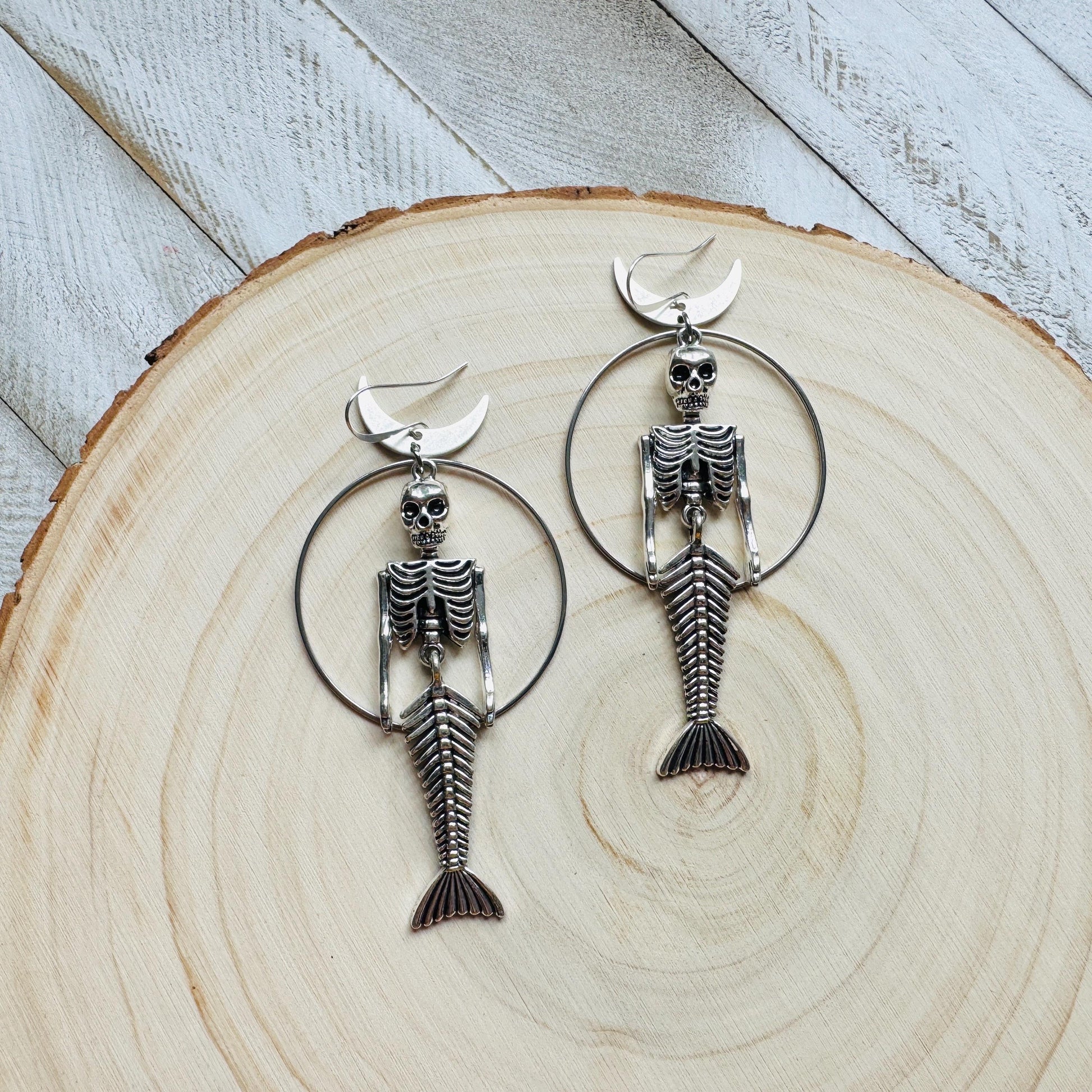 Skeleton Earrings, Mermaid Earrings, Silver Earrings, Unique Birthday Gift for Mom, Birthday Present for Her, Gothic Earrings for Women