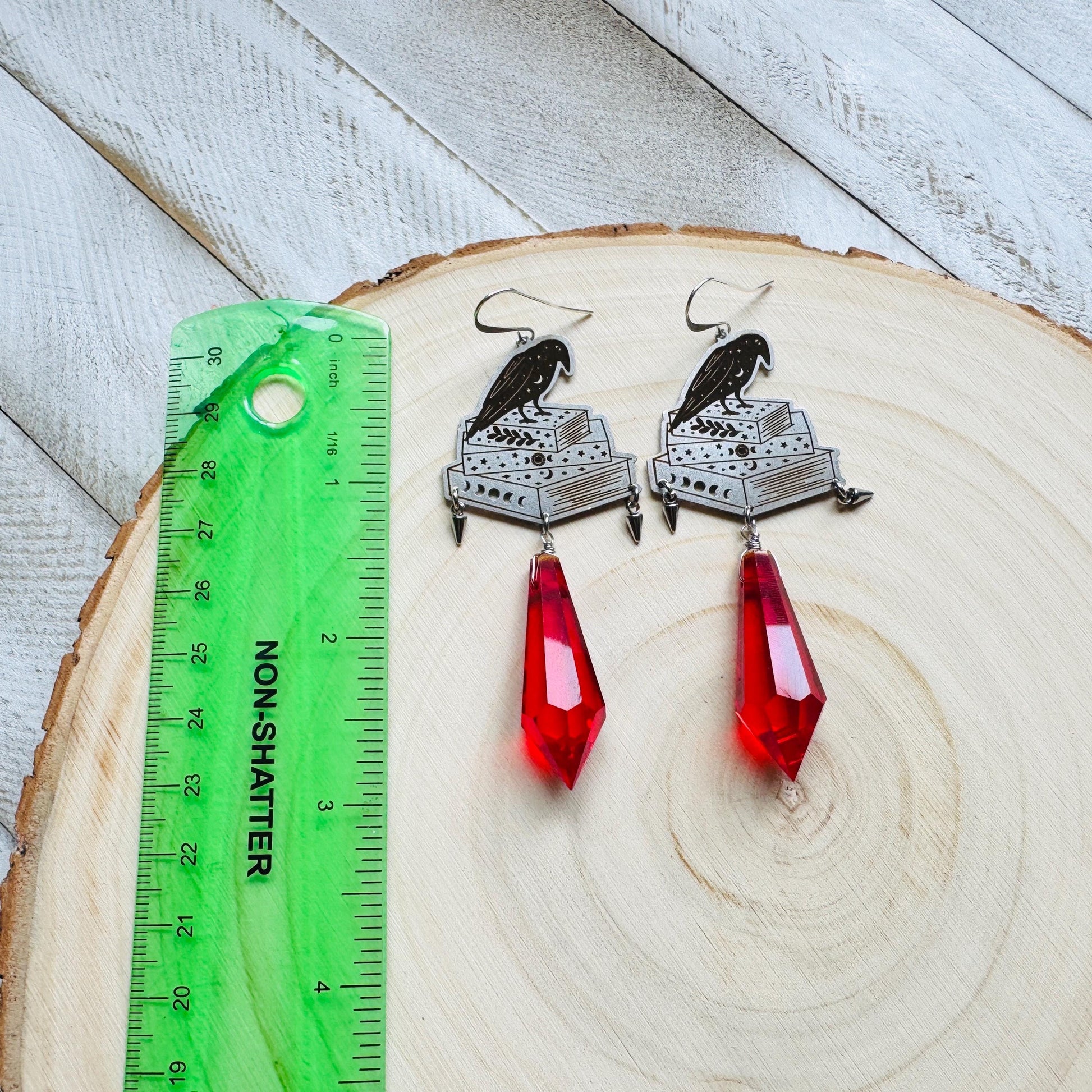 Red Crystal Earrings, Raven Earrings, Spike Earrings, Witchy Earrings, Halloween, Punk Jewelry, Goth Earrings for Women, Graduation Gifts