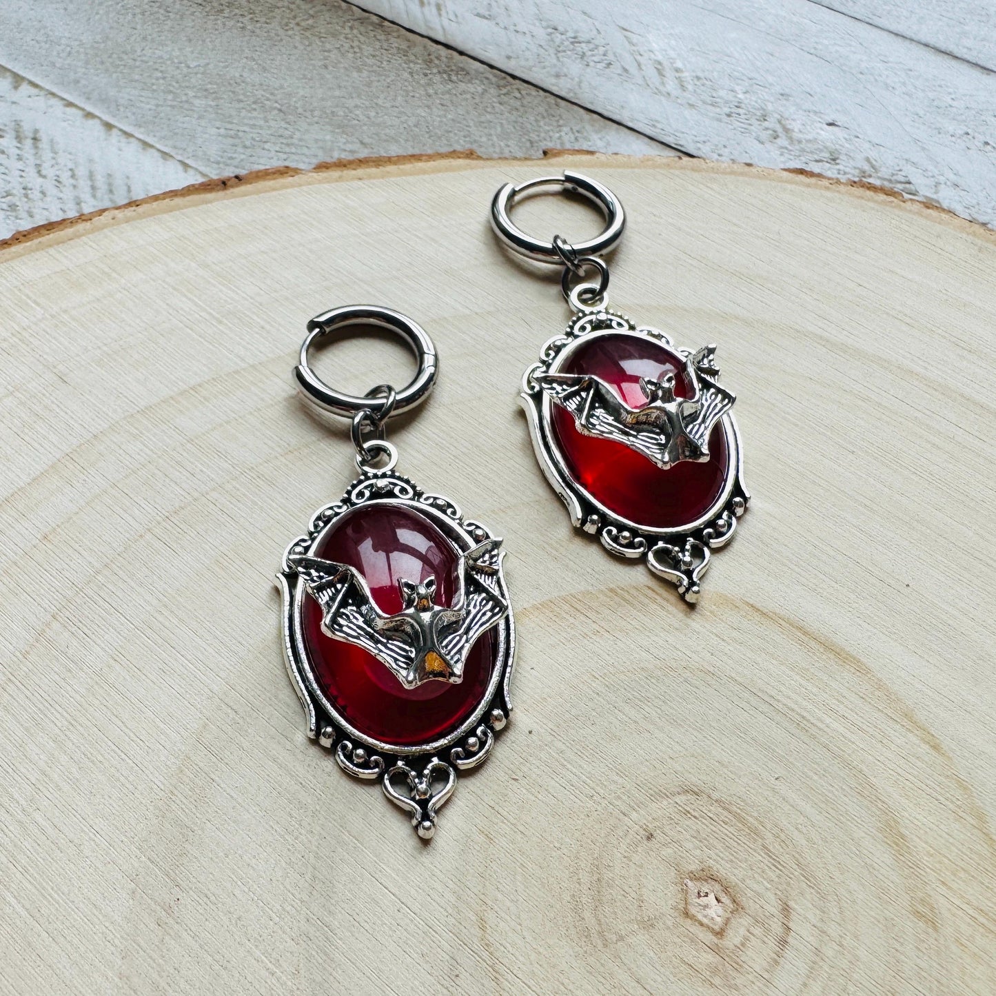 Bat Earrings, Huggie Hoop Earrings, Witchy Earrings, Halloween Spooky Earrings, Punk Jewelry, Goth Earrings for Women, Science Teacher Gift