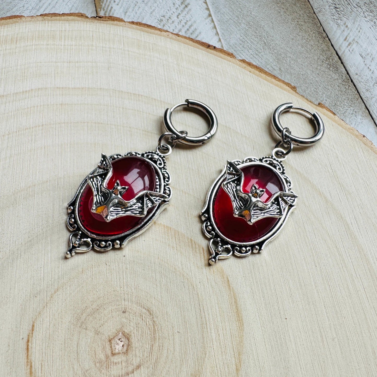 Bat Earrings, Huggie Hoop Earrings, Witchy Earrings, Halloween Spooky Earrings, Punk Jewelry, Goth Earrings for Women, Science Teacher Gift
