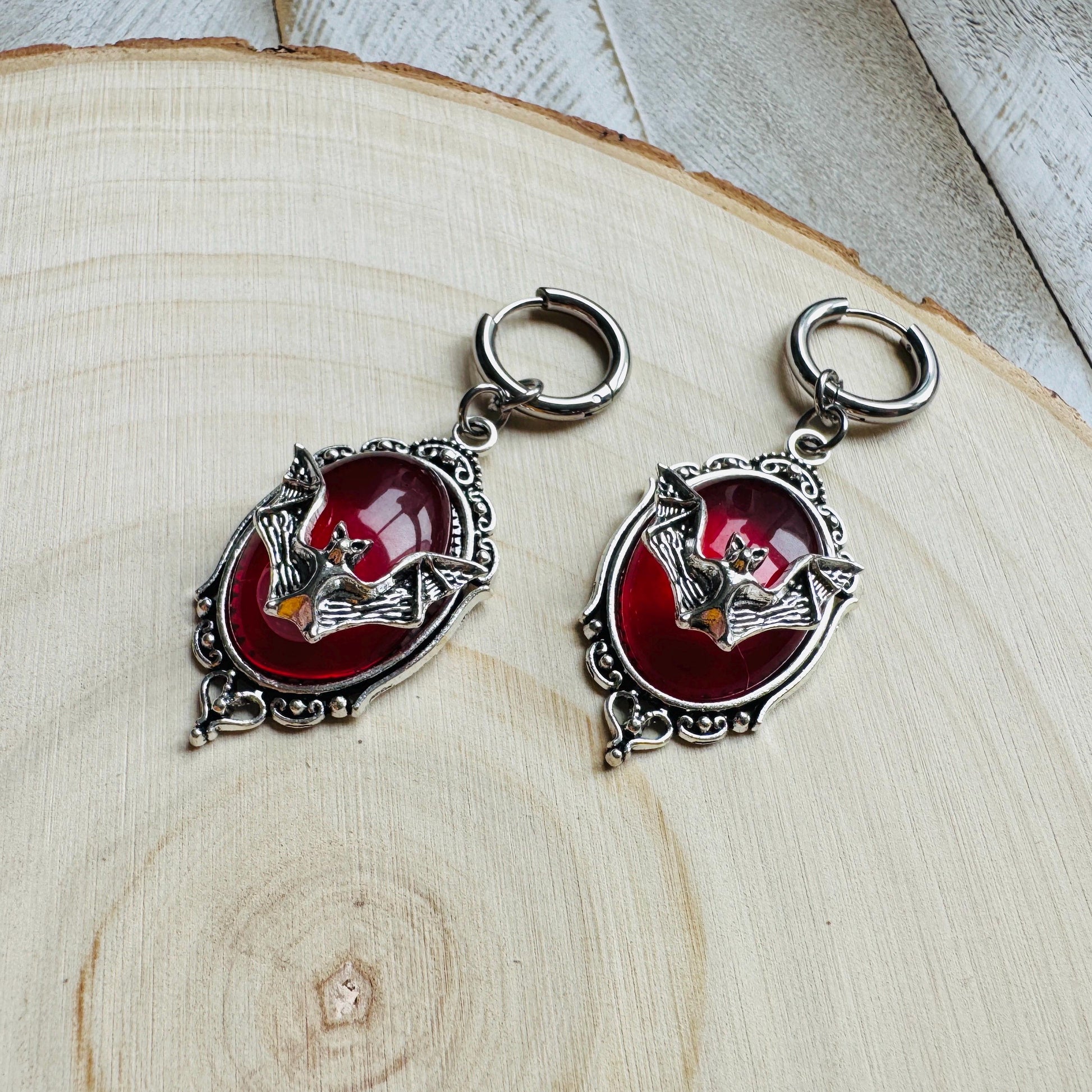 Bat Earrings, Huggie Hoop Earrings, Witchy Earrings, Halloween Spooky Earrings, Punk Jewelry, Goth Earrings for Women, Science Teacher Gift