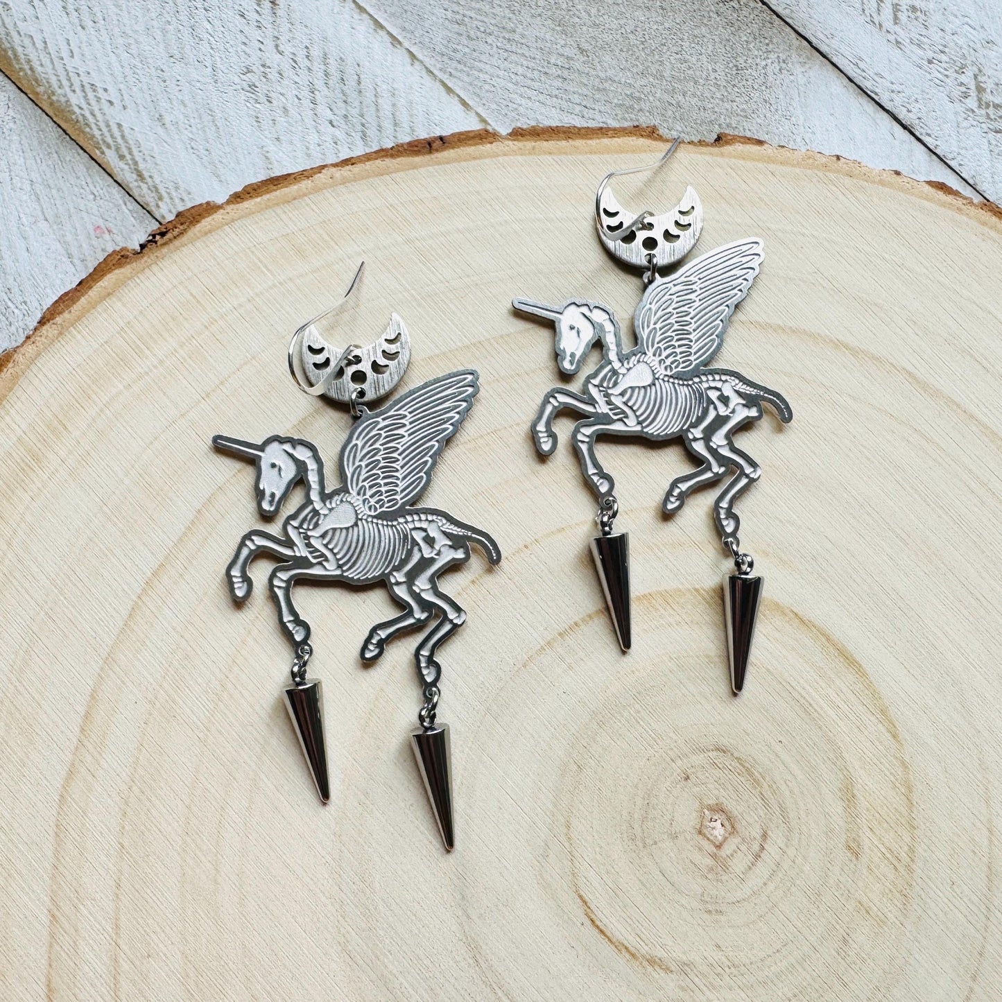 Alicorn Earrings, Skeleton Earrings, Unicorn Earrings, Spike Earrings, Fun Earrings, Unique Halloween Gifts, Goth Earrings for Women, Punk