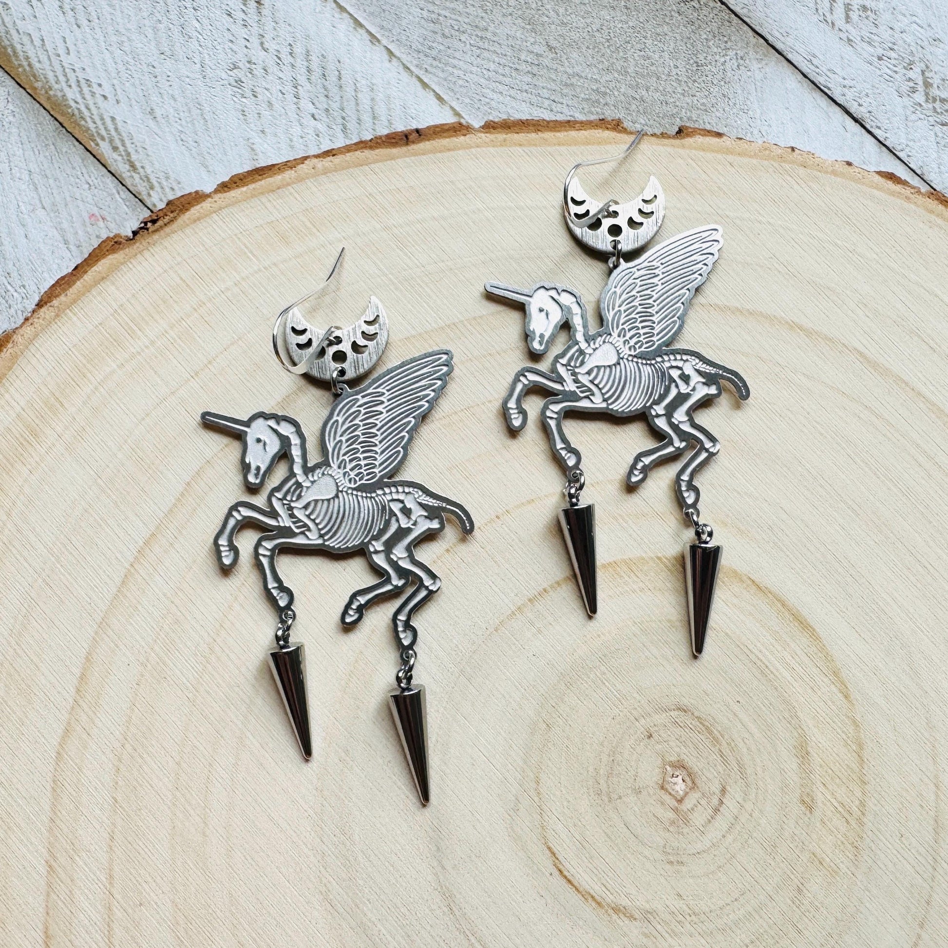 Alicorn Earrings, Skeleton Earrings, Unicorn Earrings, Spike Earrings, Fun Earrings, Unique Halloween Gifts, Goth Earrings for Women, Punk