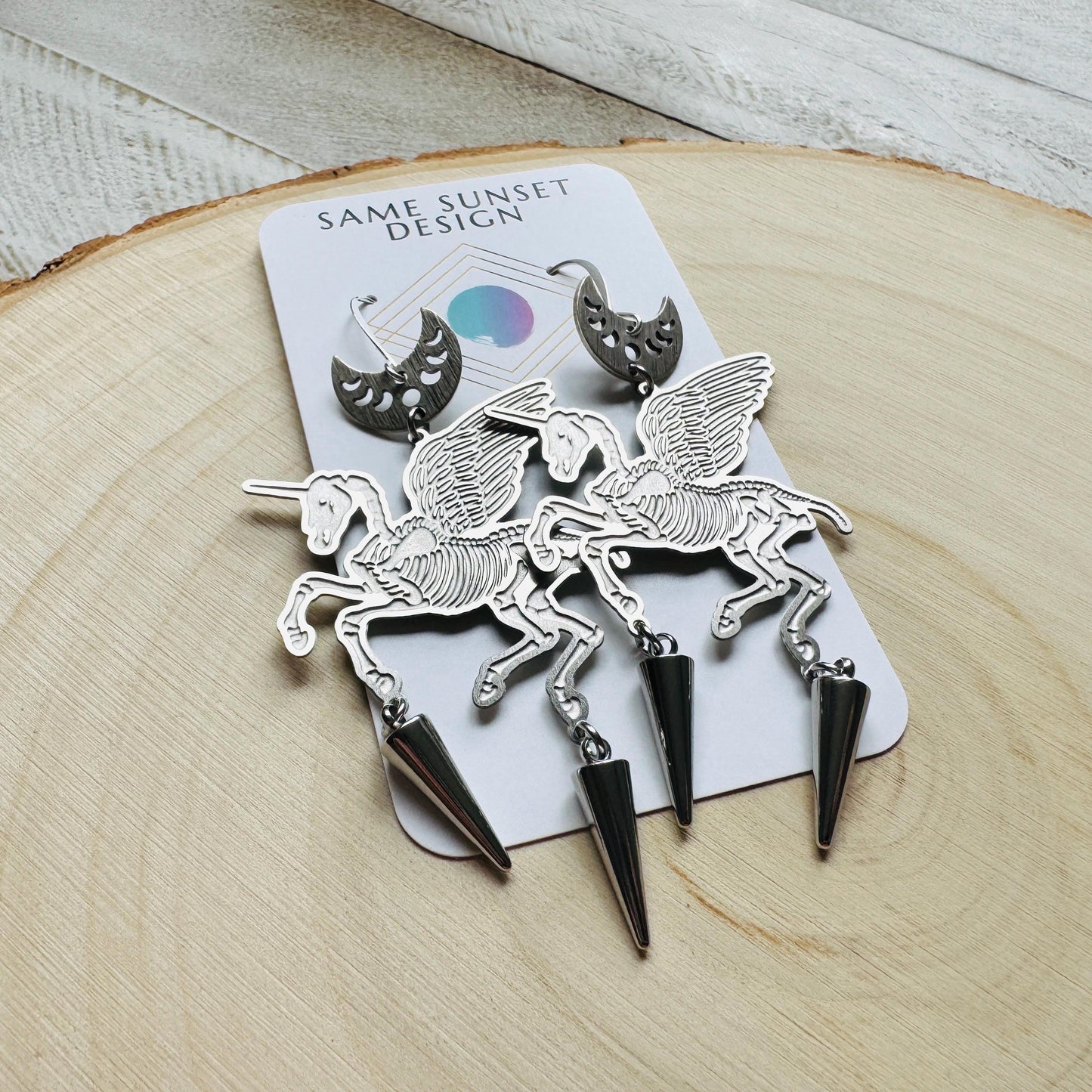 Alicorn Earrings, Skeleton Earrings, Unicorn Earrings, Spike Earrings, Fun Earrings, Unique Halloween Gifts, Goth Earrings for Women, Punk