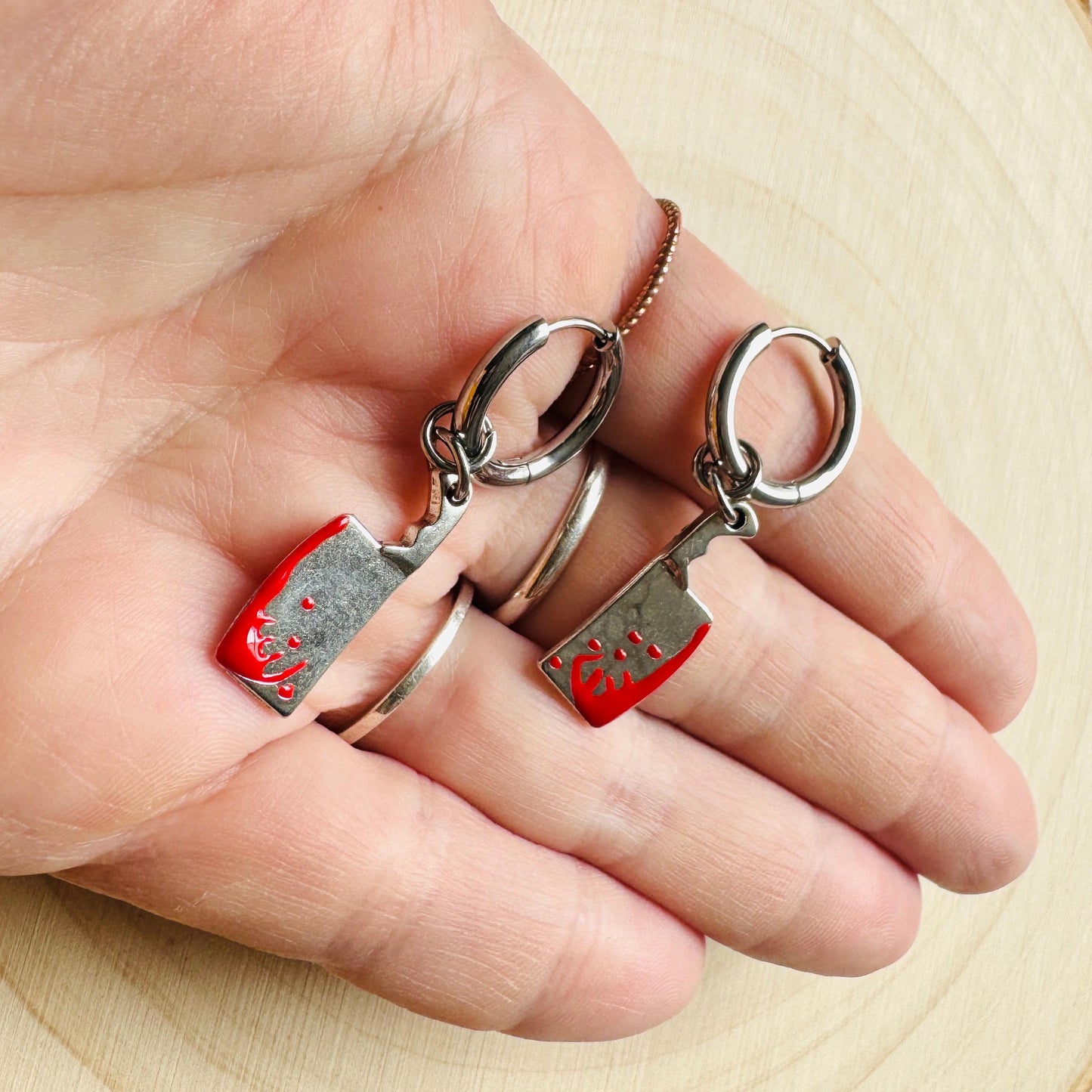 Cleaver Earrings, Huggie Hoops, Goth Earrings, Witchy Earrings, Punk Jewelry Men, Unique Halloween Gifts, Friend Gifts for Birthday