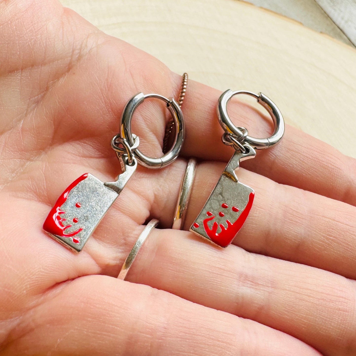 Cleaver Earrings, Huggie Hoops, Goth Earrings, Witchy Earrings, Punk Jewelry Men, Unique Halloween Gifts, Friend Gifts for Birthday