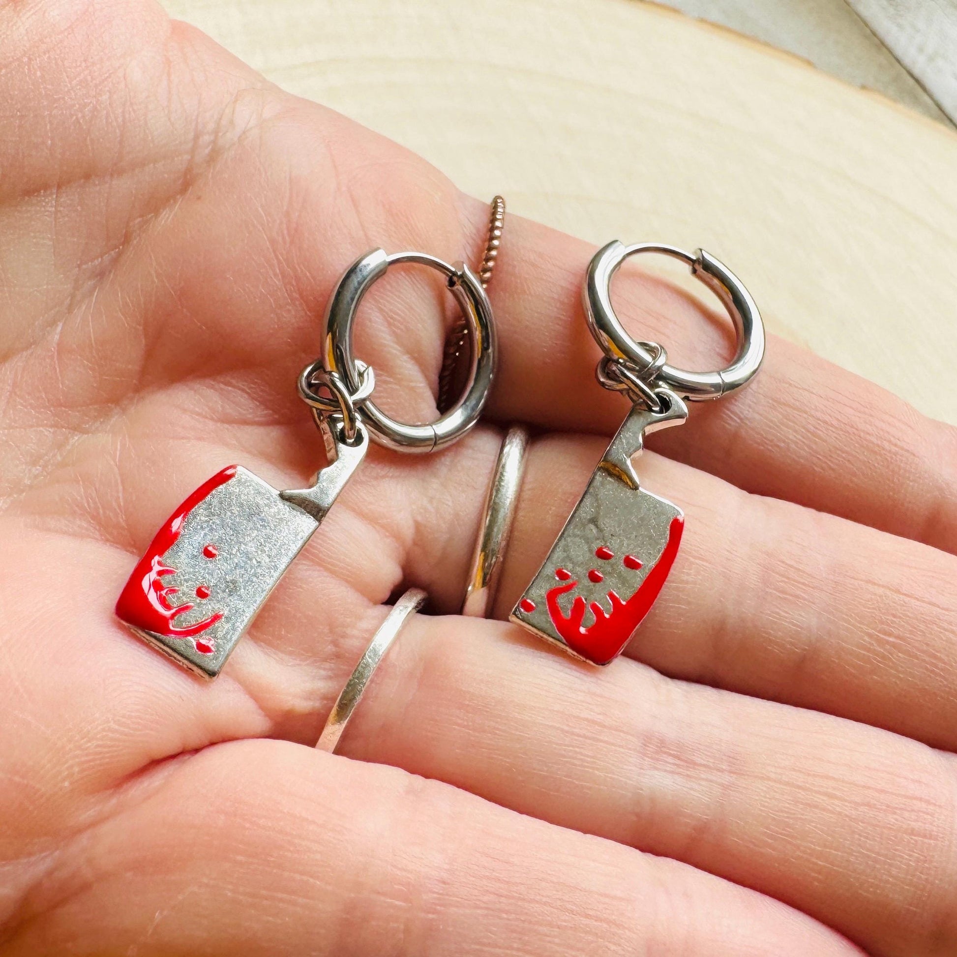 Cleaver Earrings, Huggie Hoops, Goth Earrings, Witchy Earrings, Punk Jewelry Men, Unique Halloween Gifts, Friend Gifts for Birthday