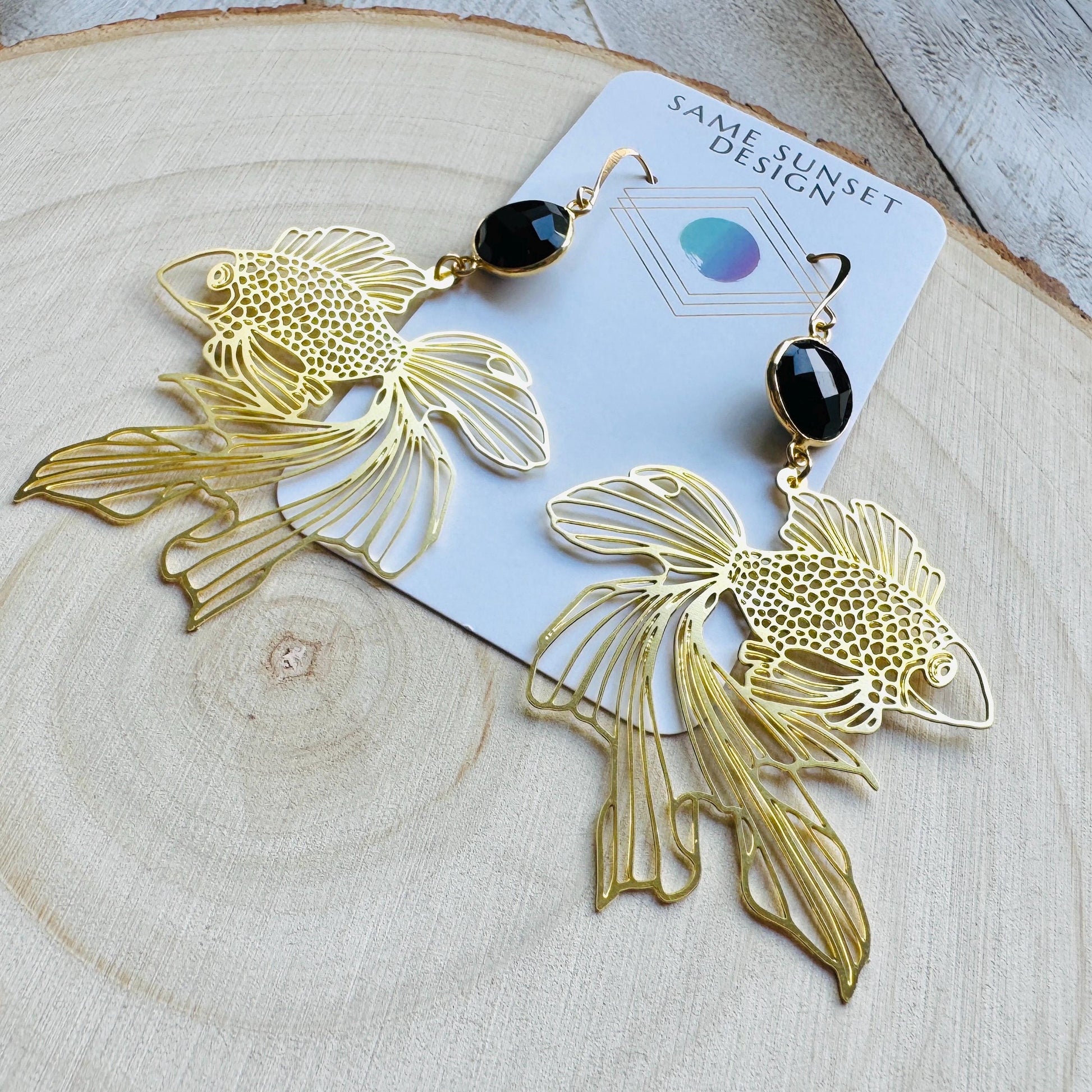 Fish Earrings, Onyx Earrings Dangle, Witchy Earrings, Boho Earrings Handmade, Sweet 16 Gift Granddaughter, Vacation Jewelry, Nerdy Gifts