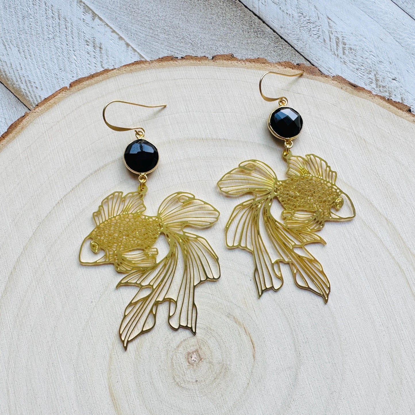 Fish Earrings, Onyx Earrings Dangle, Witchy Earrings, Boho Earrings Handmade, Sweet 16 Gift Granddaughter, Vacation Jewelry, Nerdy Gifts