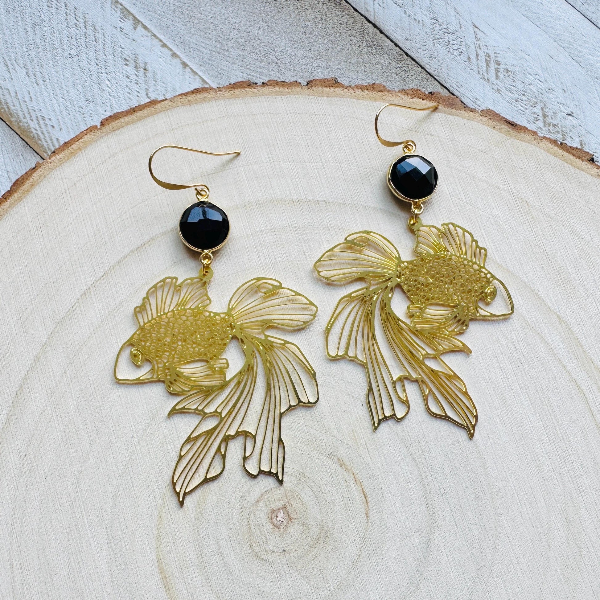 Fish Earrings, Onyx Earrings Dangle, Witchy Earrings, Boho Earrings Handmade, Sweet 16 Gift Granddaughter, Vacation Jewelry, Nerdy Gifts