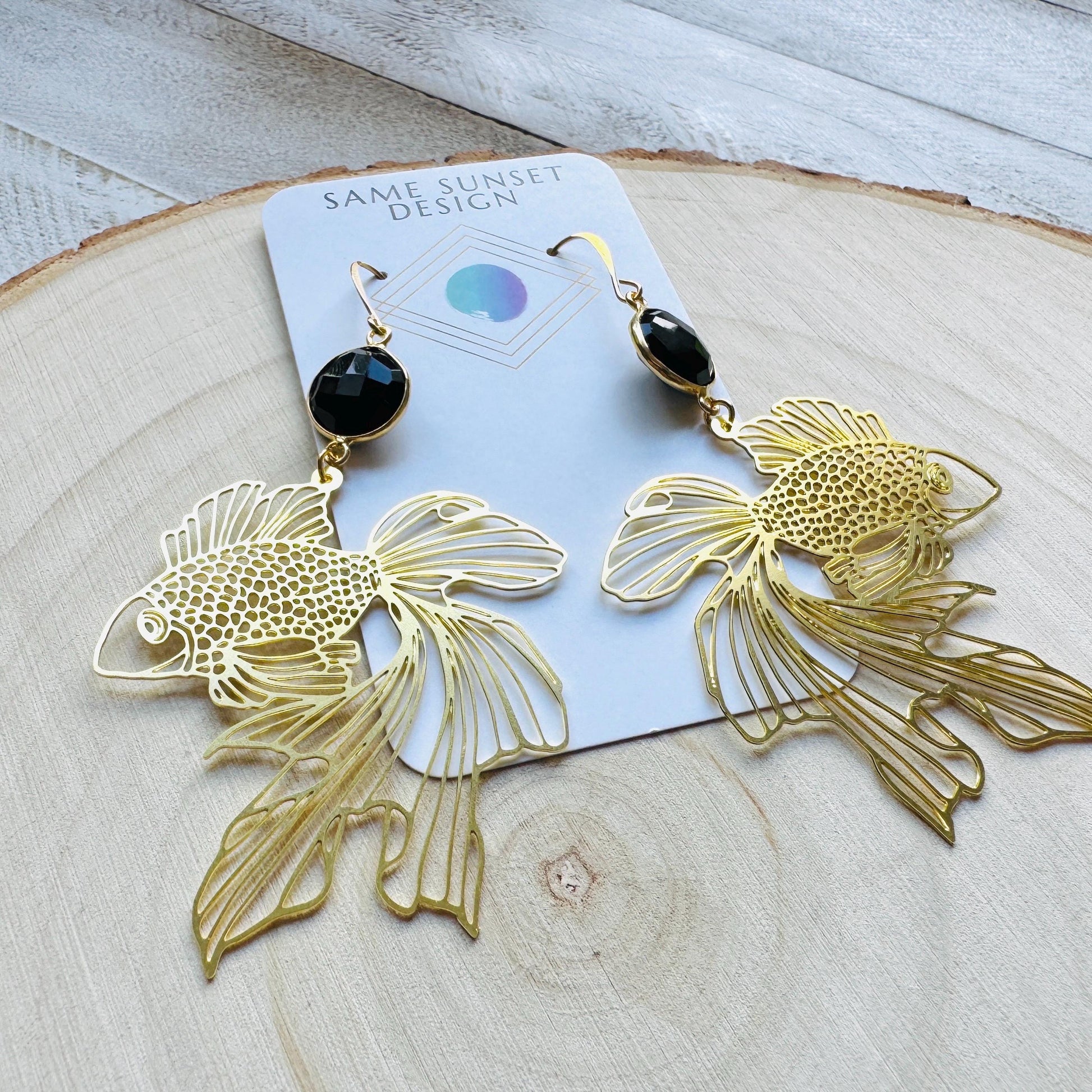 Fish Earrings, Onyx Earrings Dangle, Witchy Earrings, Boho Earrings Handmade, Sweet 16 Gift Granddaughter, Vacation Jewelry, Nerdy Gifts