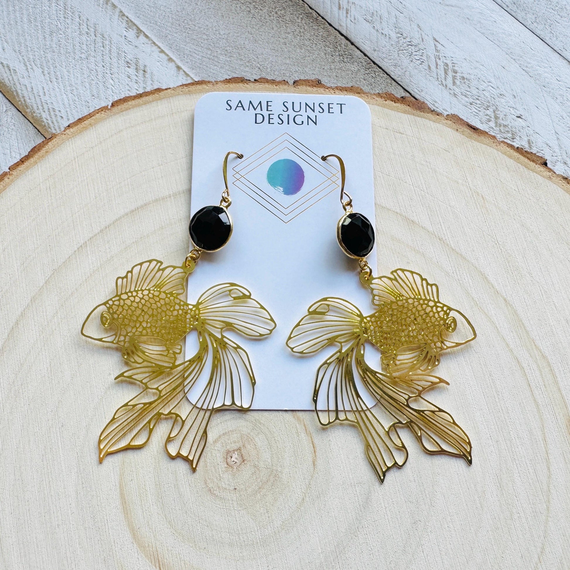 Fish Earrings, Onyx Earrings Dangle, Witchy Earrings, Boho Earrings Handmade, Sweet 16 Gift Granddaughter, Vacation Jewelry, Nerdy Gifts