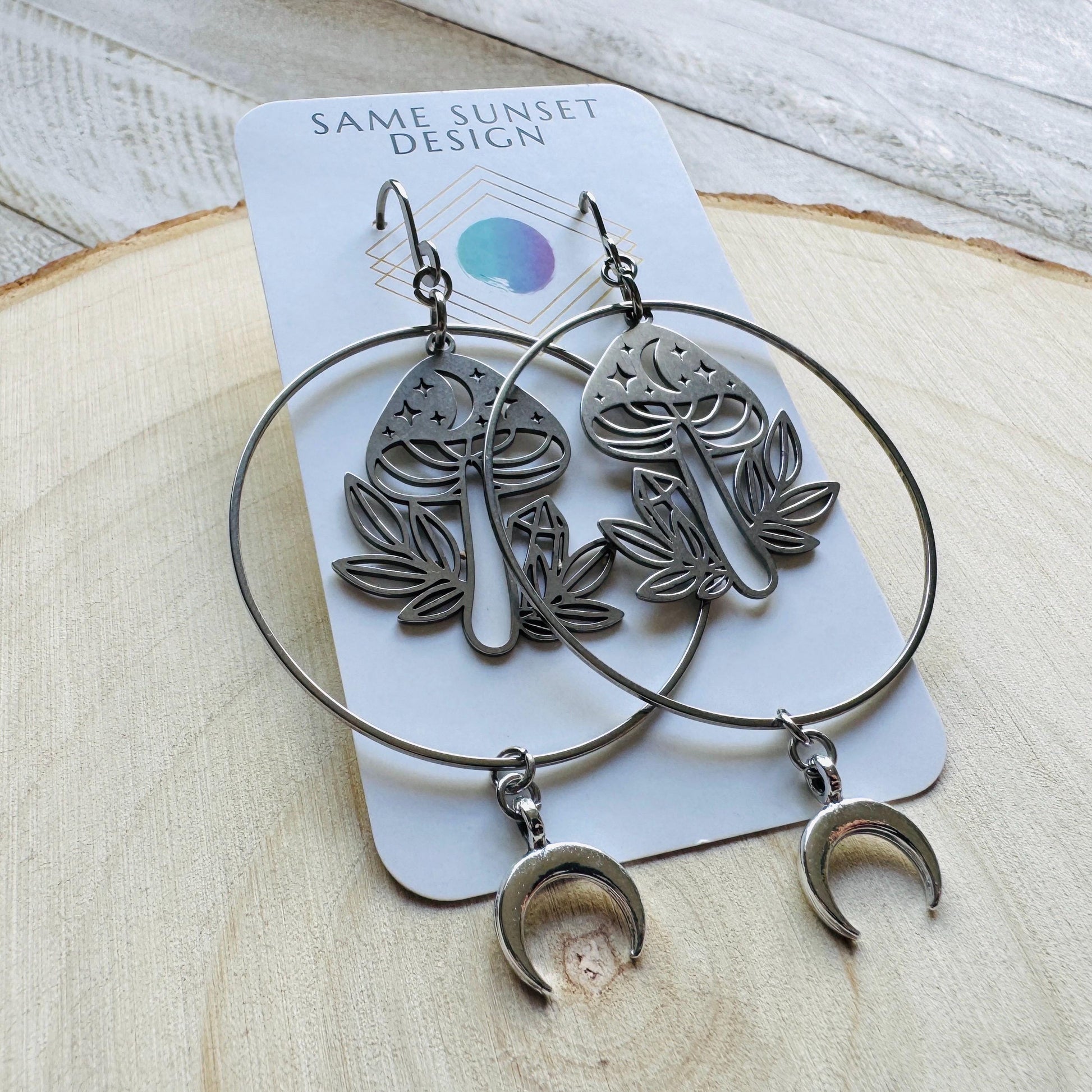 Mushroom Earrings, Witchy Earrings, Celestial Earrings Silver, Unique Gifts for Women Birthday, Nature Lover Gift, Plant Lover Birthday Gift