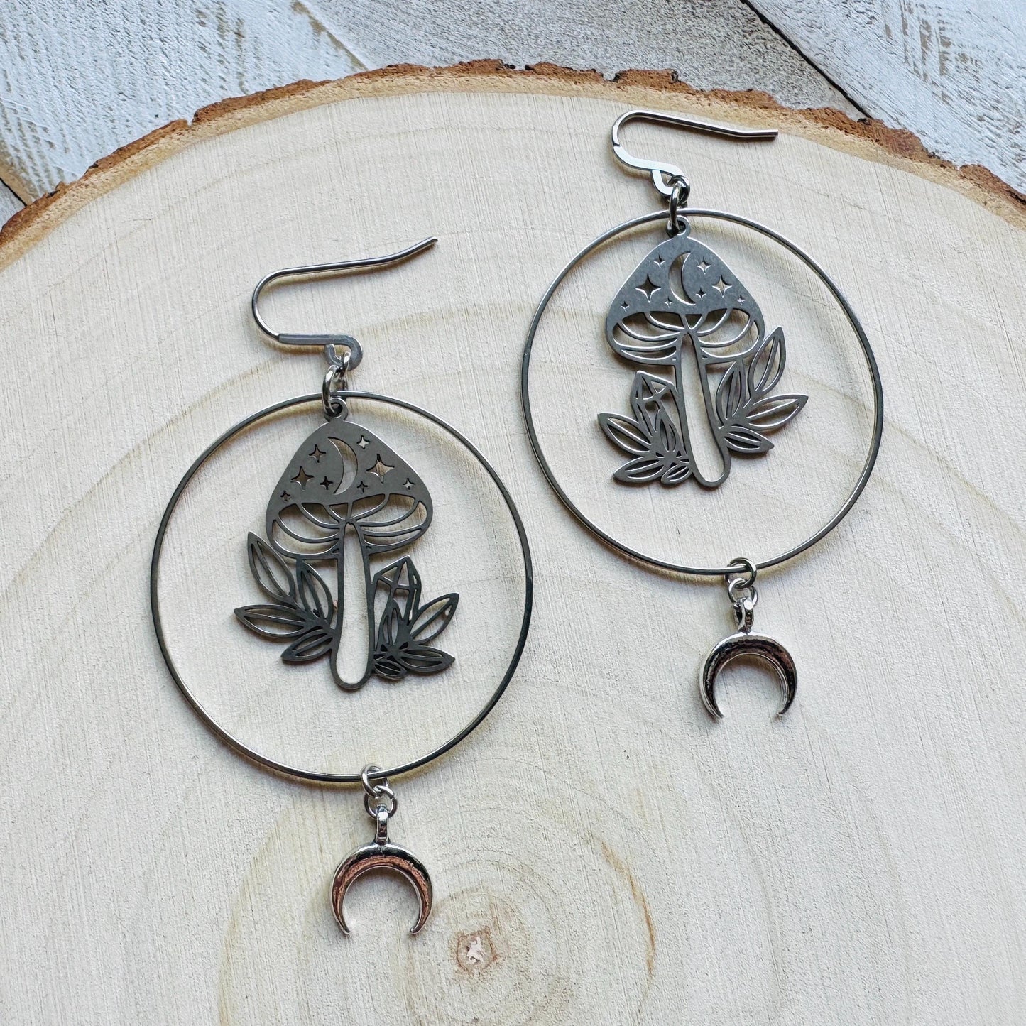Mushroom Earrings, Witchy Earrings, Celestial Earrings Silver, Unique Gifts for Women Birthday, Nature Lover Gift, Plant Lover Birthday Gift