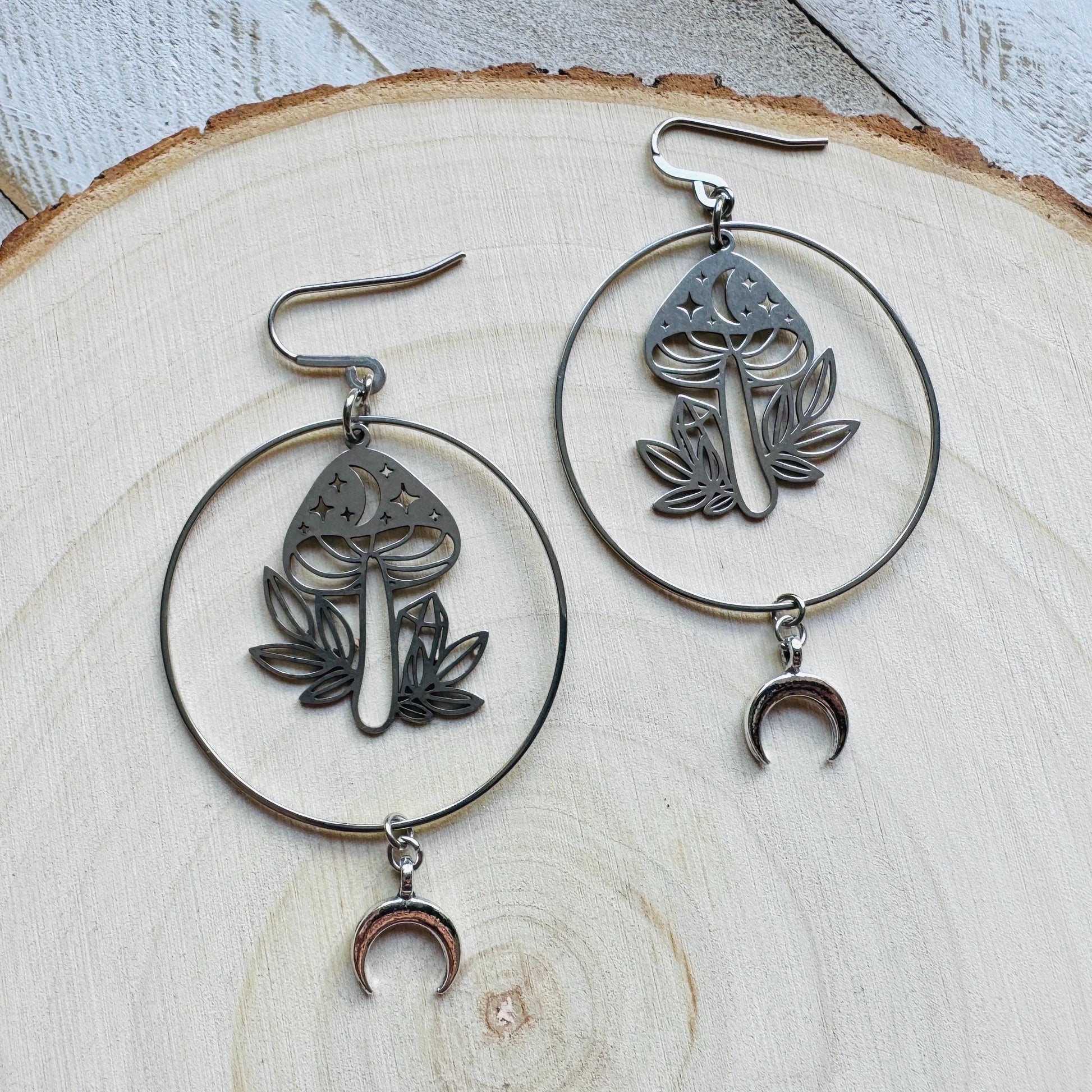 Mushroom Earrings, Witchy Earrings, Celestial Earrings Silver, Unique Gifts for Women Birthday, Nature Lover Gift, Plant Lover Birthday Gift