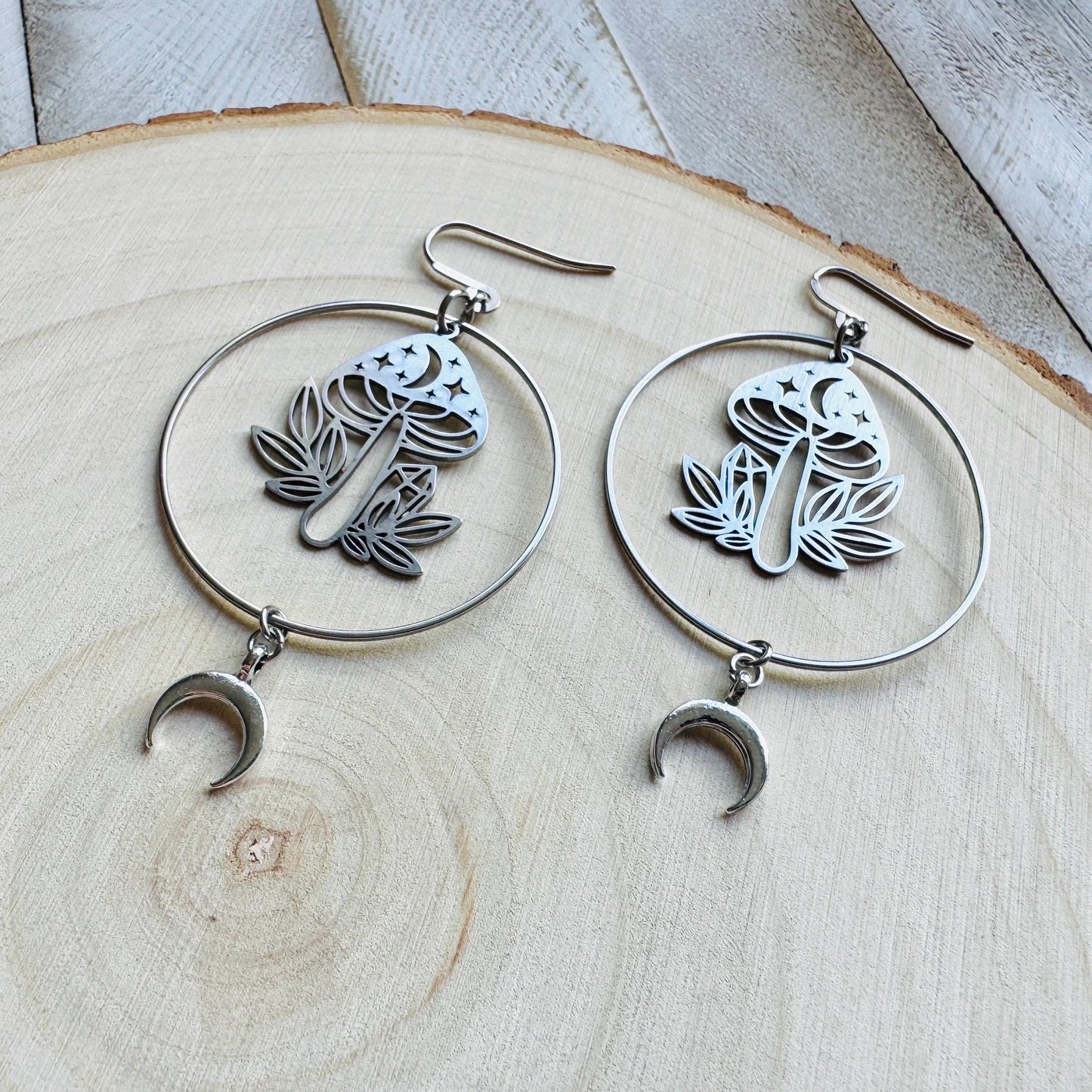 Mushroom Earrings, Witchy Earrings, Celestial Earrings Silver, Unique Gifts for Women Birthday, Nature Lover Gift, Plant Lover Birthday Gift