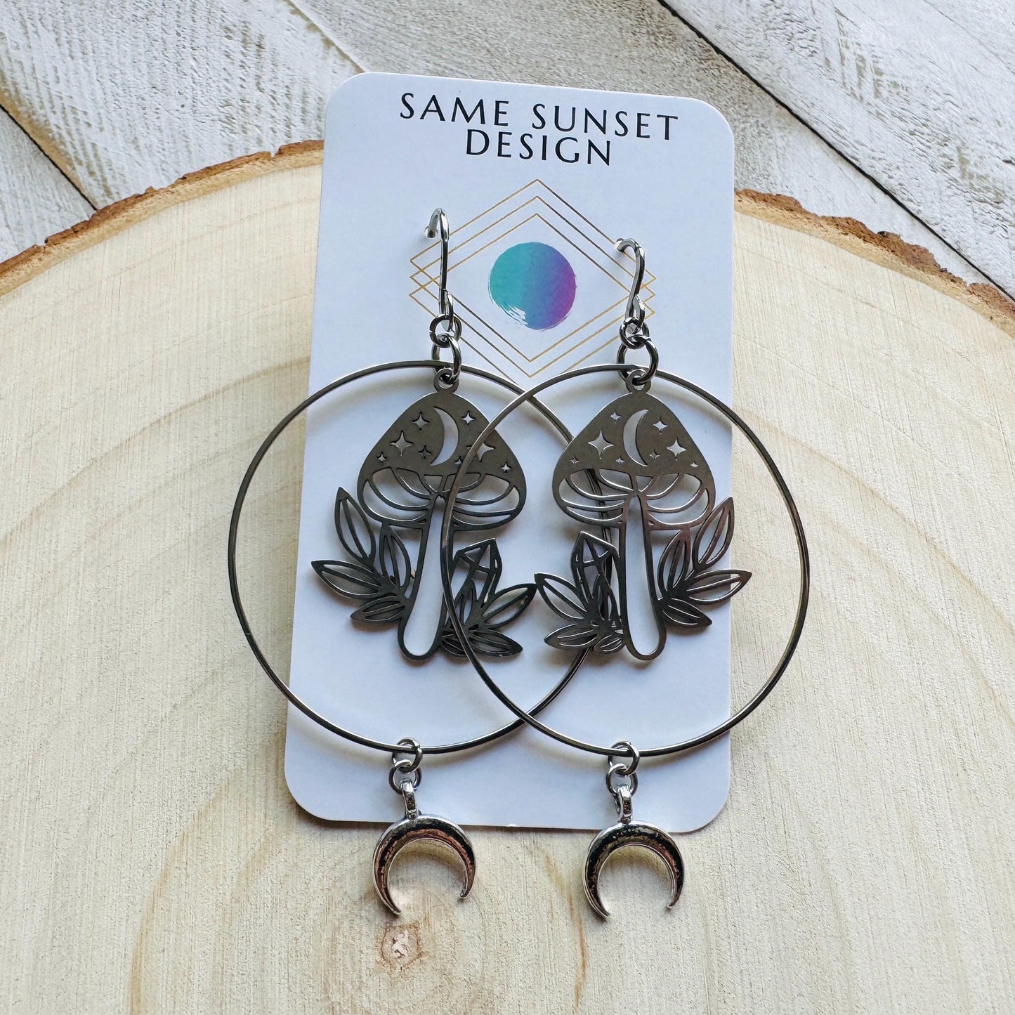 Mushroom Earrings, Witchy Earrings, Celestial Earrings Silver, Unique Gifts for Women Birthday, Nature Lover Gift, Plant Lover Birthday Gift