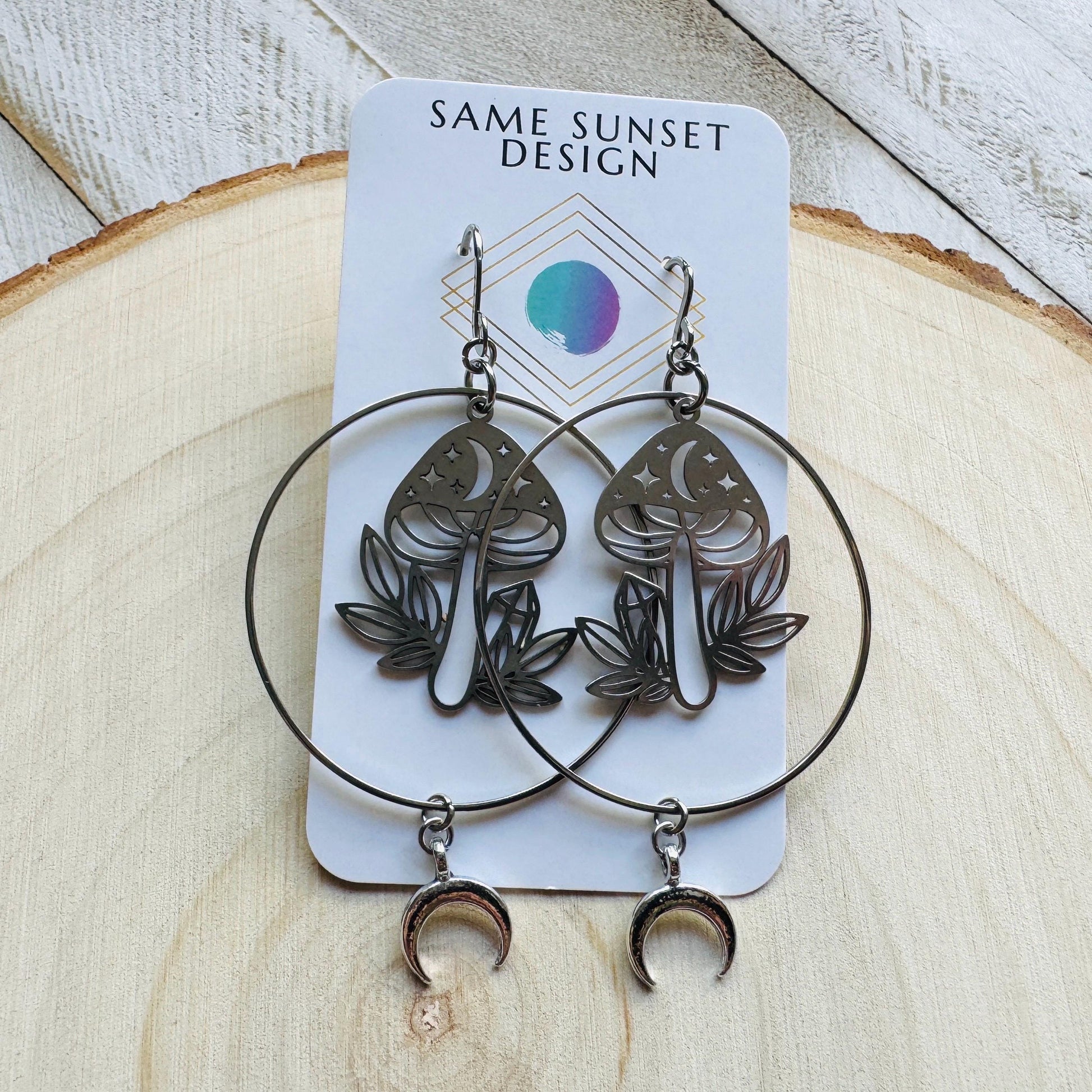 Mushroom Earrings, Witchy Earrings, Celestial Earrings Silver, Unique Gifts for Women Birthday, Nature Lover Gift, Plant Lover Birthday Gift