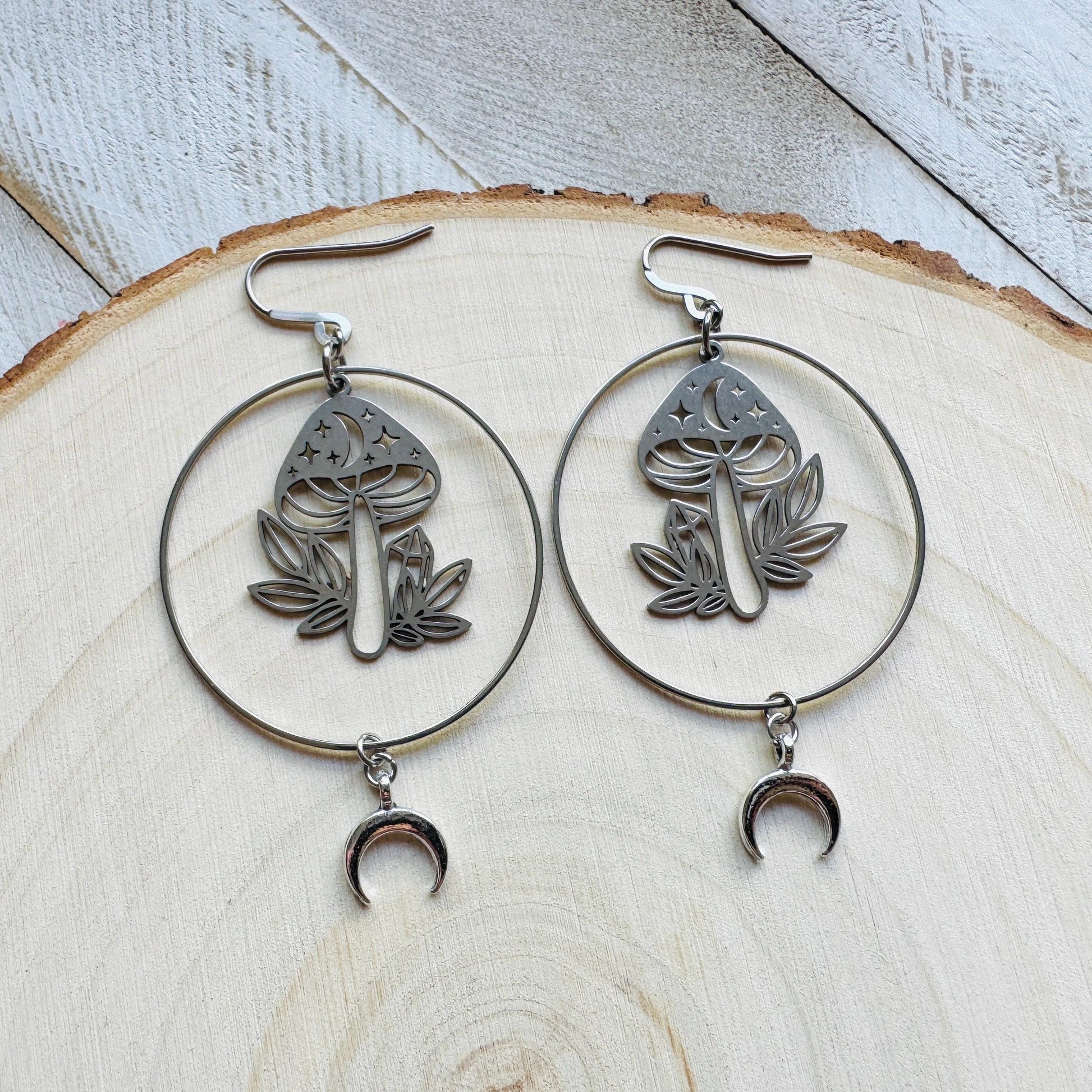 Mushroom Earrings, Witchy Earrings, Celestial Earrings Silver, Unique Gifts for Women Birthday, Nature Lover Gift, Plant Lover Birthday Gift