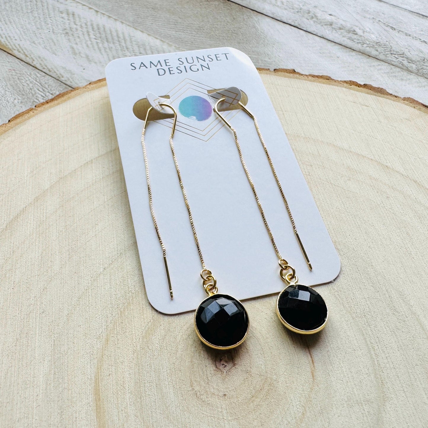 Onyx Earrings, Threader Earrings, Black Earrings, Sweet 16 Gift Granddaughter, Vacation Jewelry, Anniversary Gift for Girlfriend, Boho Chic