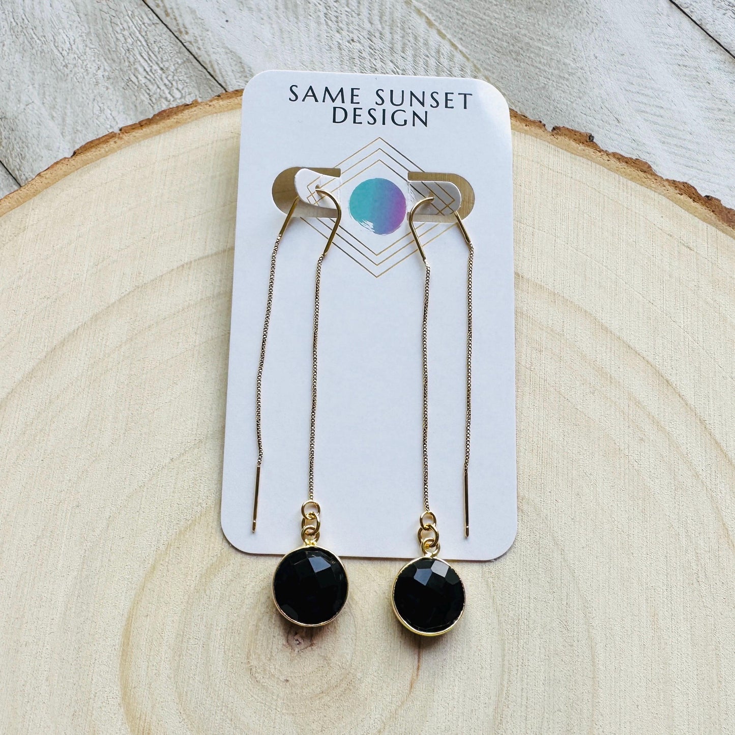 Onyx Earrings, Threader Earrings, Black Earrings, Sweet 16 Gift Granddaughter, Vacation Jewelry, Anniversary Gift for Girlfriend, Boho Chic