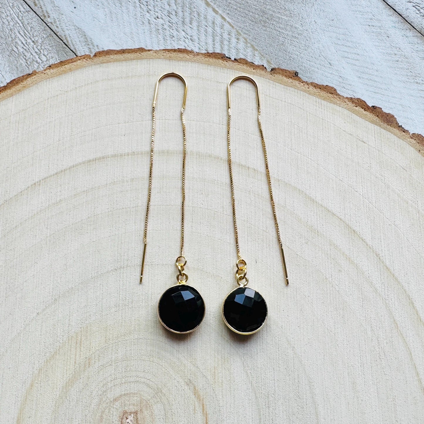 Onyx Earrings, Threader Earrings, Black Earrings, Sweet 16 Gift Granddaughter, Vacation Jewelry, Anniversary Gift for Girlfriend, Boho Chic