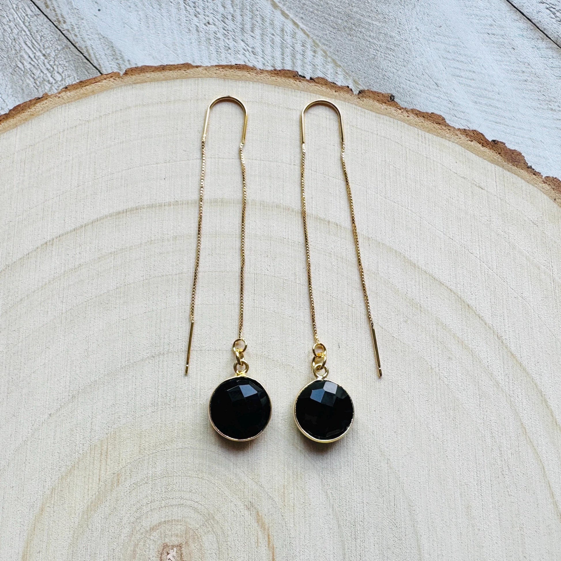 Onyx Earrings, Threader Earrings, Black Earrings, Sweet 16 Gift Granddaughter, Vacation Jewelry, Anniversary Gift for Girlfriend, Boho Chic