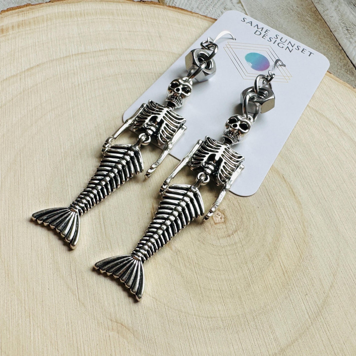Skeleton Earrings, Mermaid Earrings, Silver Earrings, Unique Birthday Gift for Mom, Birthday Present for Her, Halloween Gift for Women