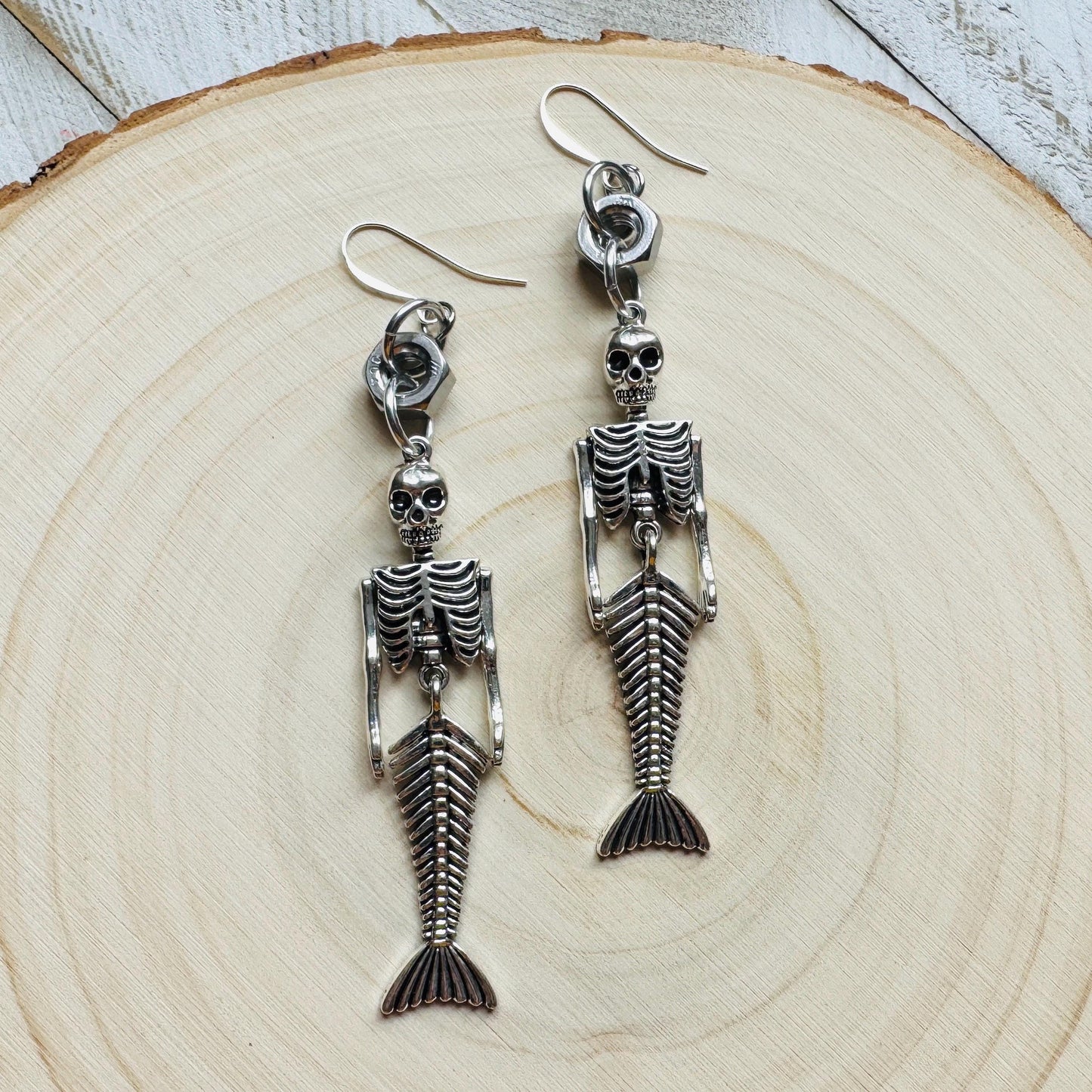 Skeleton Earrings, Mermaid Earrings, Silver Earrings, Unique Birthday Gift for Mom, Birthday Present for Her, Halloween Gift for Women