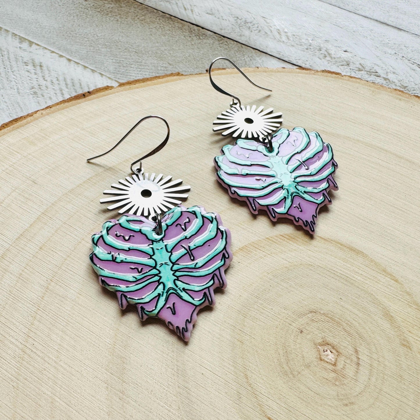 Heart Earrings, Skeleton Earrings, Pastel Goth, Silver Earrings, Birthday Present for Her, Gothic Earrings for Women, Science Teacher Gift