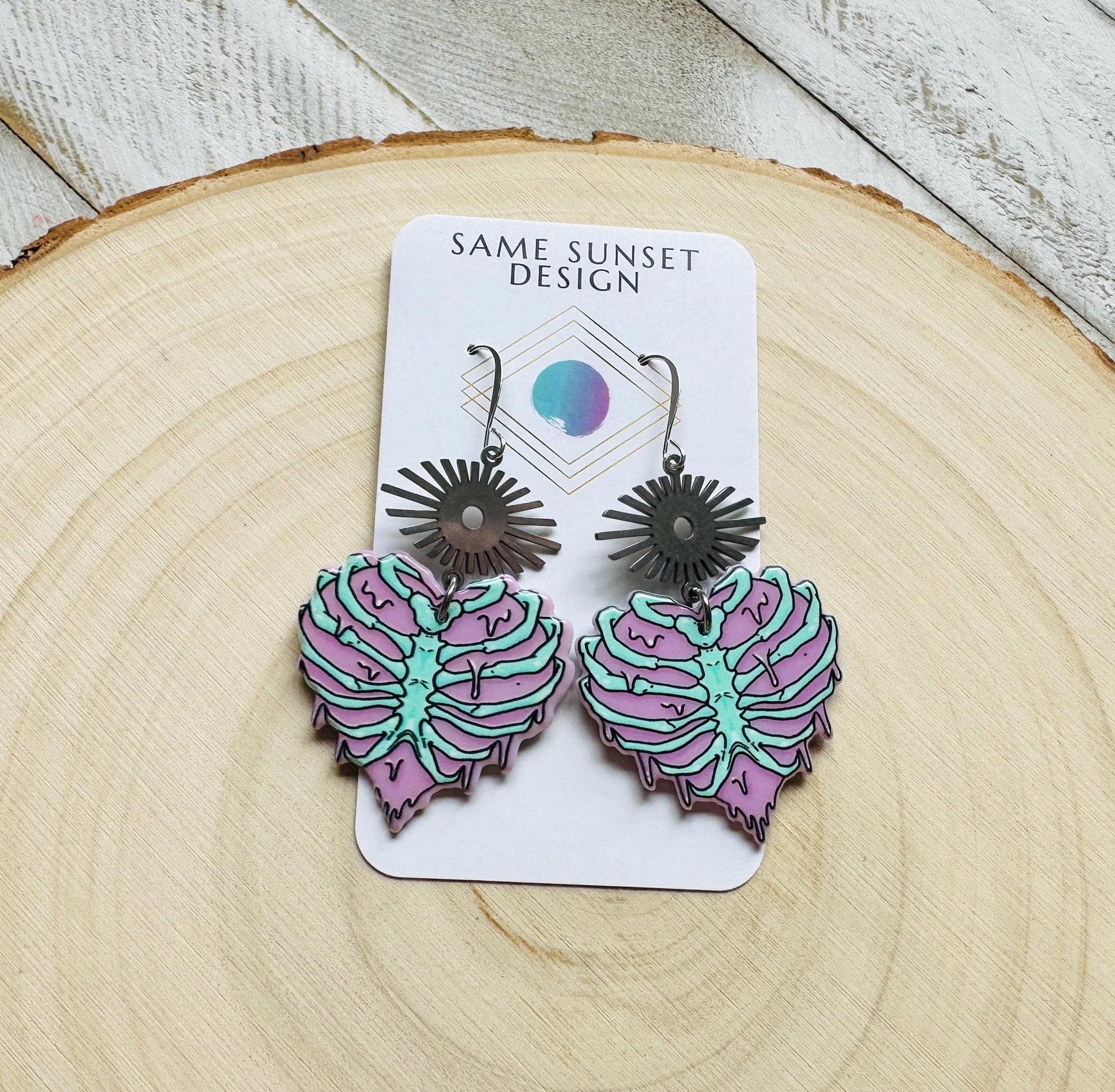 Heart Earrings, Skeleton Earrings, Pastel Goth, Silver Earrings, Birthday Present for Her, Gothic Earrings for Women, Science Teacher Gift