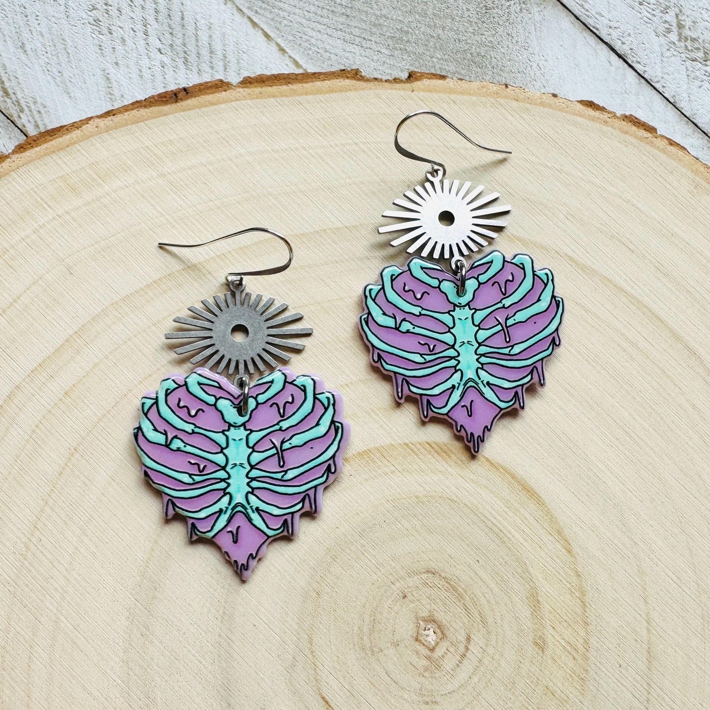 Heart Earrings, Skeleton Earrings, Pastel Goth, Silver Earrings, Birthday Present for Her, Gothic Earrings for Women, Science Teacher Gift
