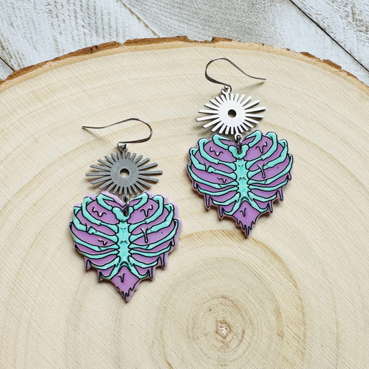Heart Earrings, Skeleton Earrings, Pastel Goth, Silver Earrings, Birthday Present for Her, Gothic Earrings for Women, Science Teacher Gift